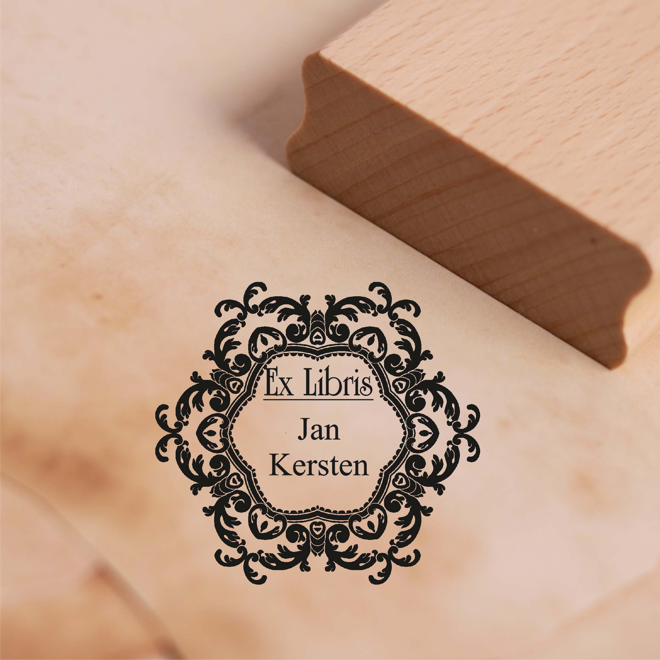 Ex Libris Stempel mit Name - Vintage Ornament Blume - Exlibris Motivstempel 48 mm