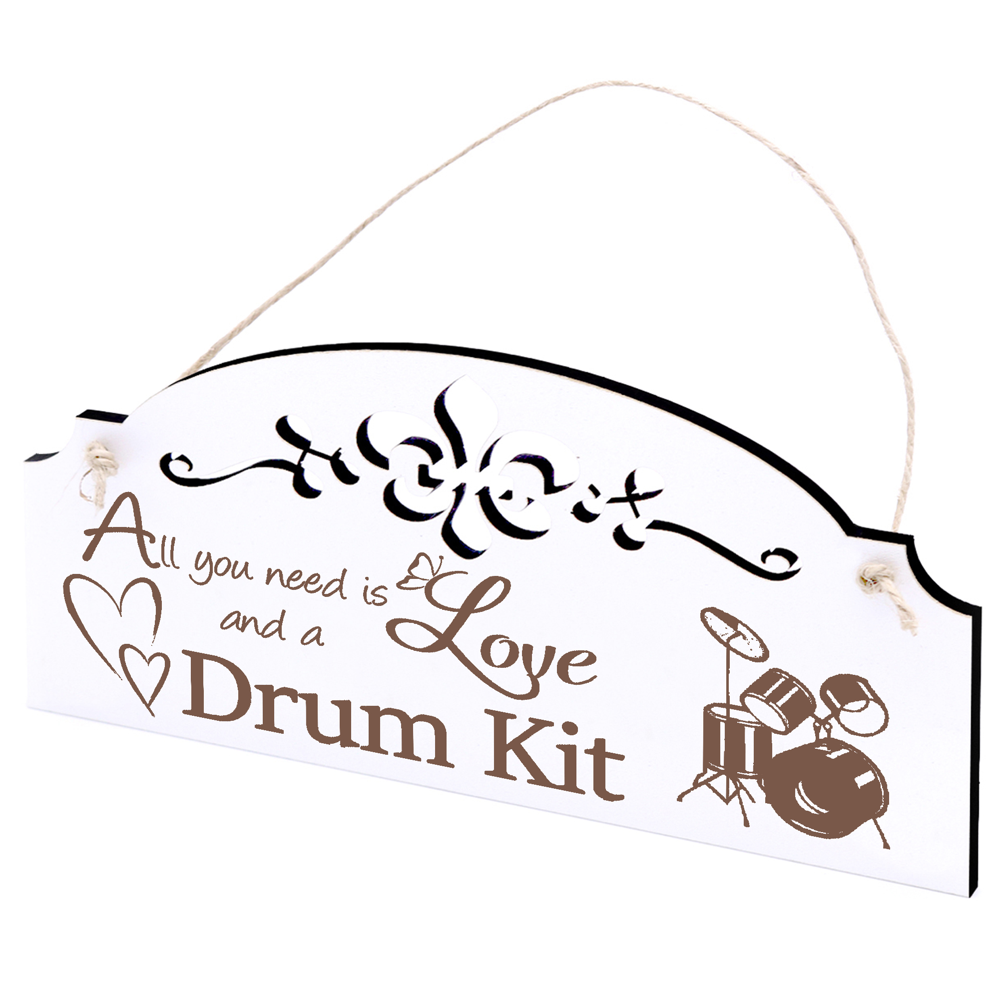 Schild Schlagzeug Deko 20x10cm - All you need is Love and a Drum Kit - Holz