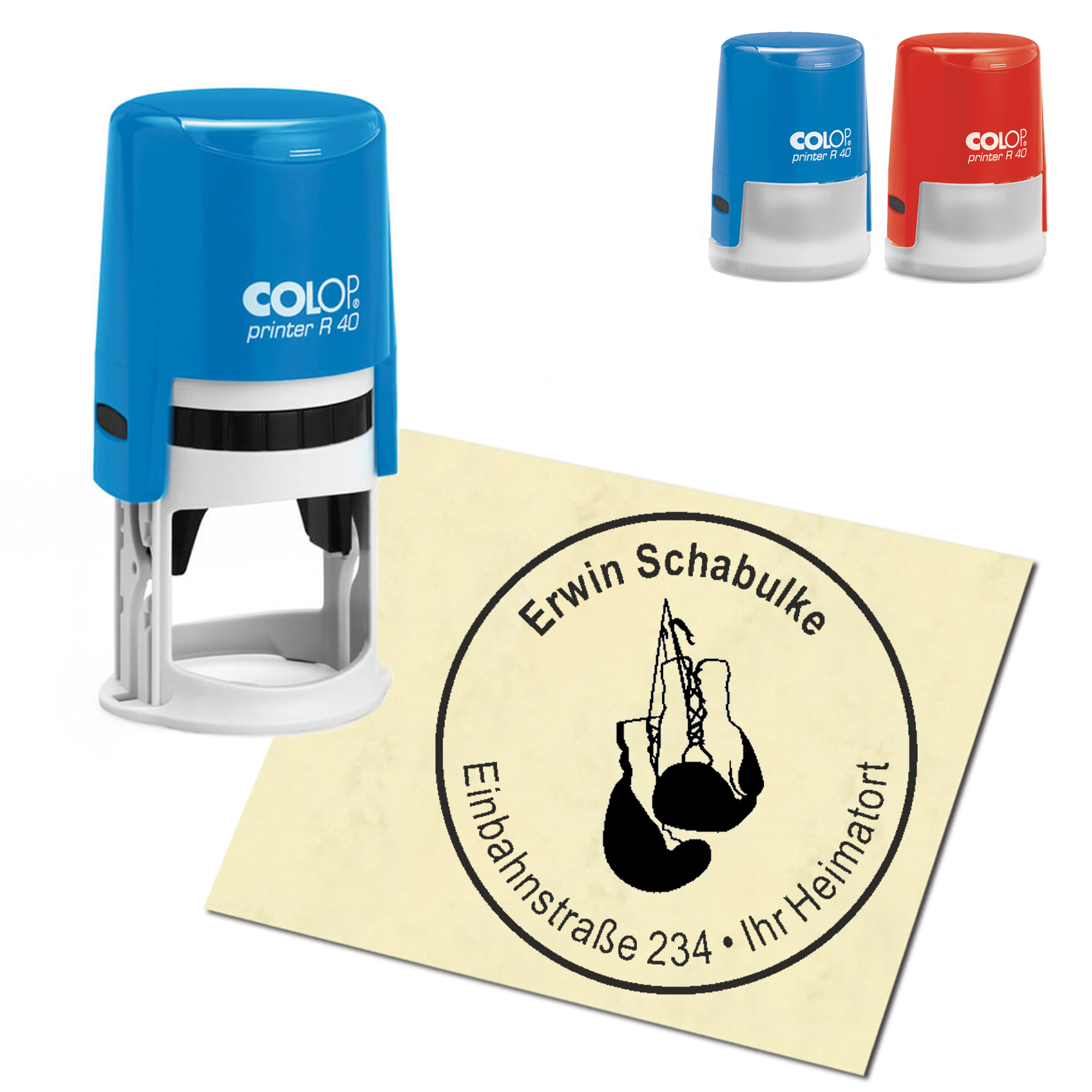 Stempel Adressstempel personalisiert - Boxhandschuhe - rund &empty; 40mm
