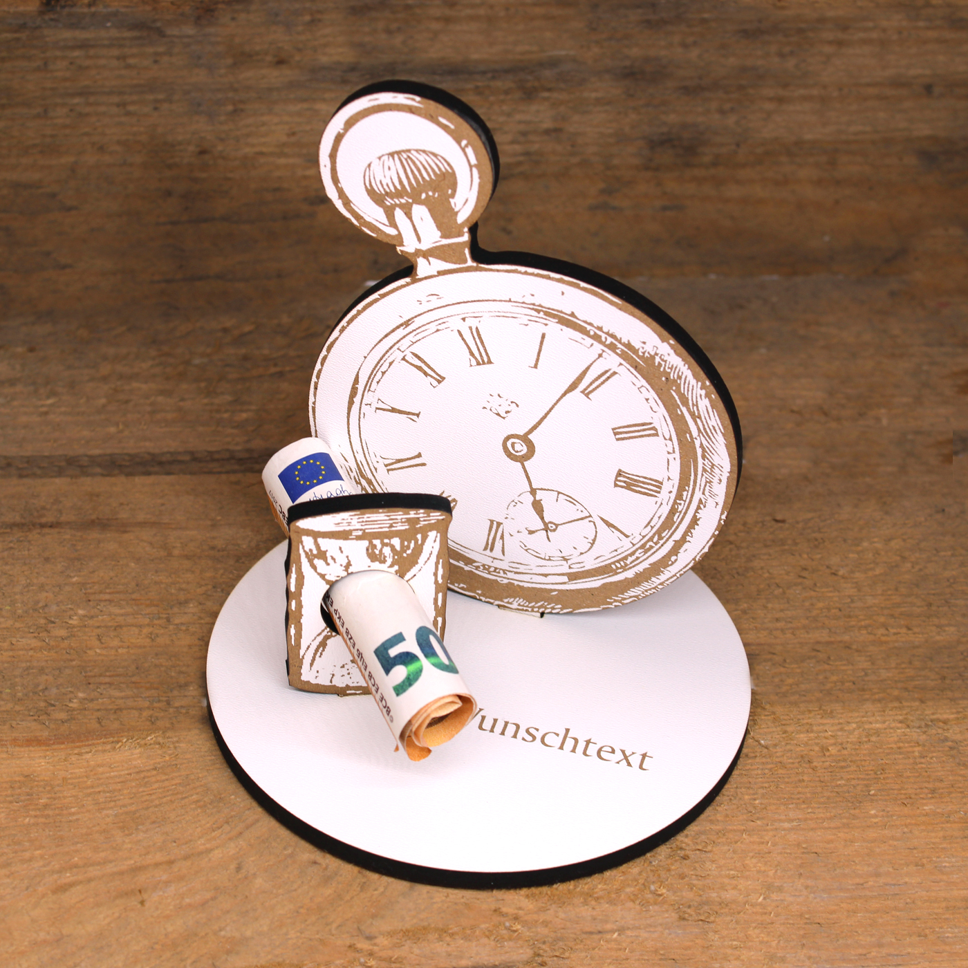 Geldgeschenk Uhr Gutschein - Taschenuhr mit Wunschtext