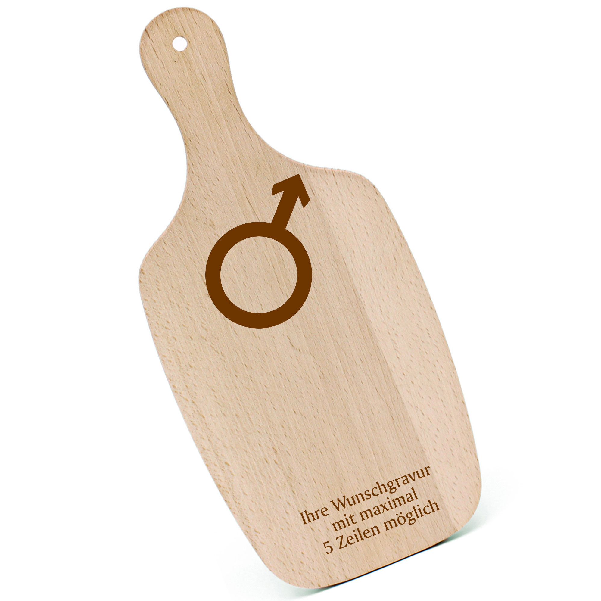Schneidebrett Frühstücksbrettchen - Mann Symbol - mit Griff 330x150mm