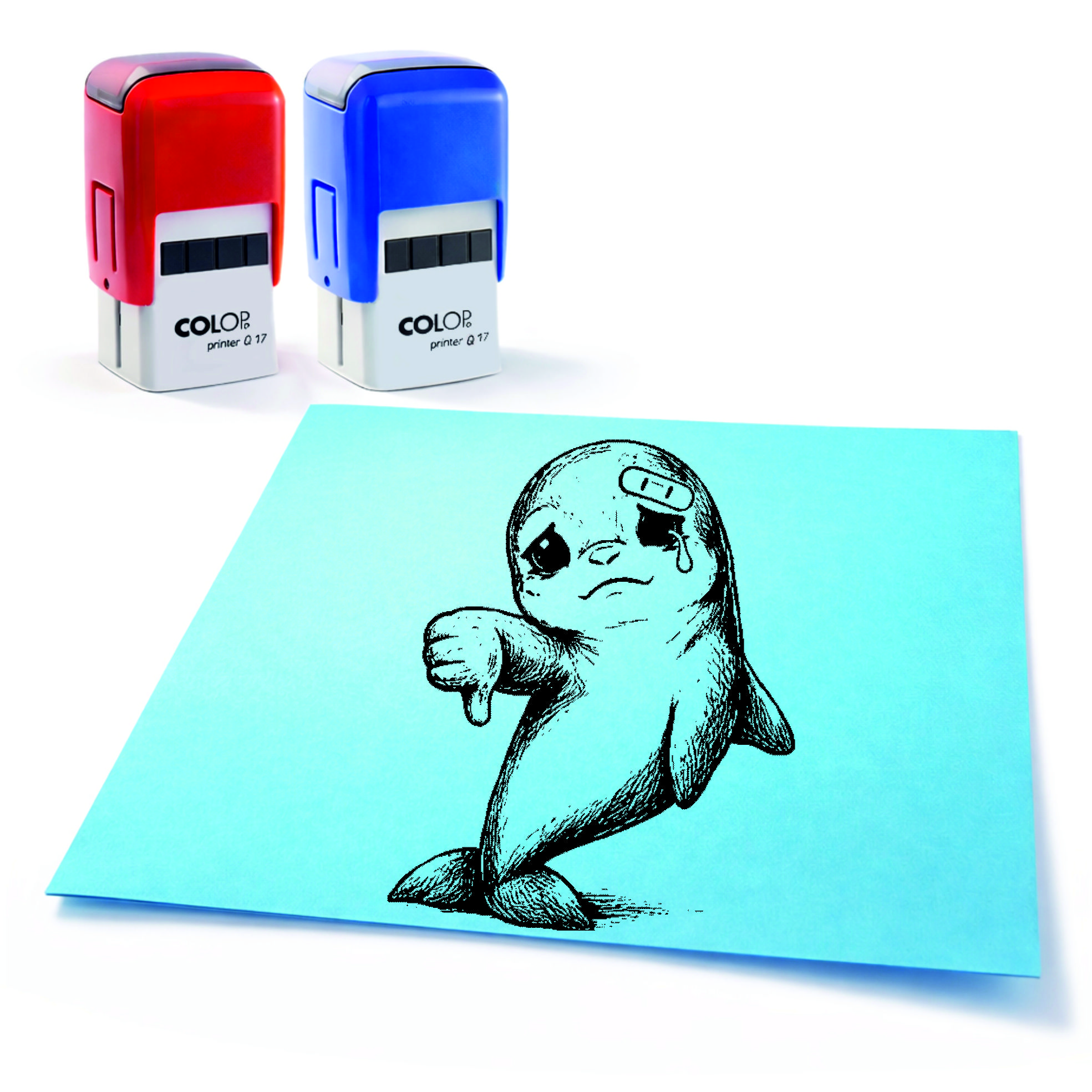  Lehrer Automatikstempel Delfin Motivationsstempel Schüler – Tiermotive Daumen runter – Abdruck 16 x 16 mm