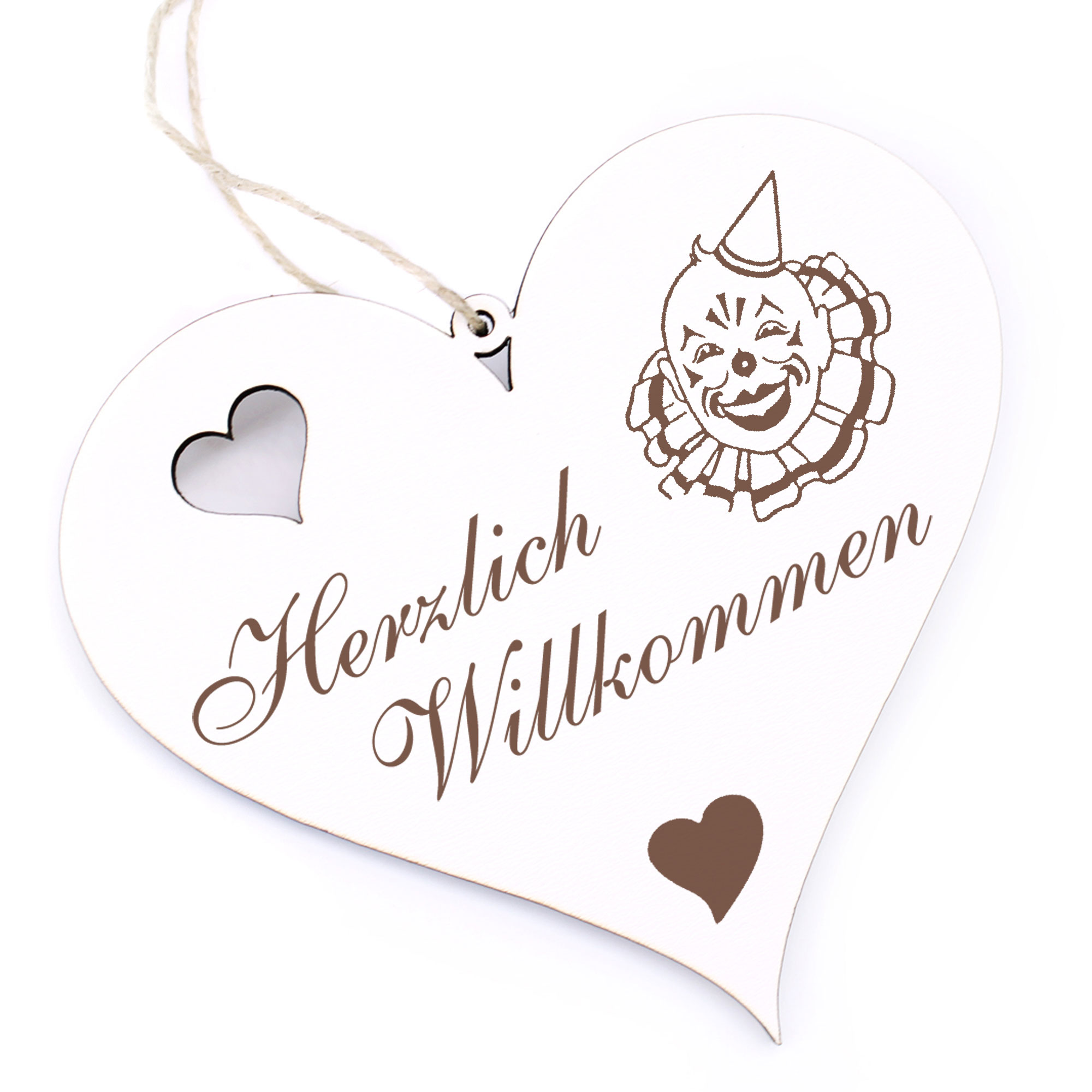 Herzlich Willkommen Schild - Clown - Deko Herz Holz