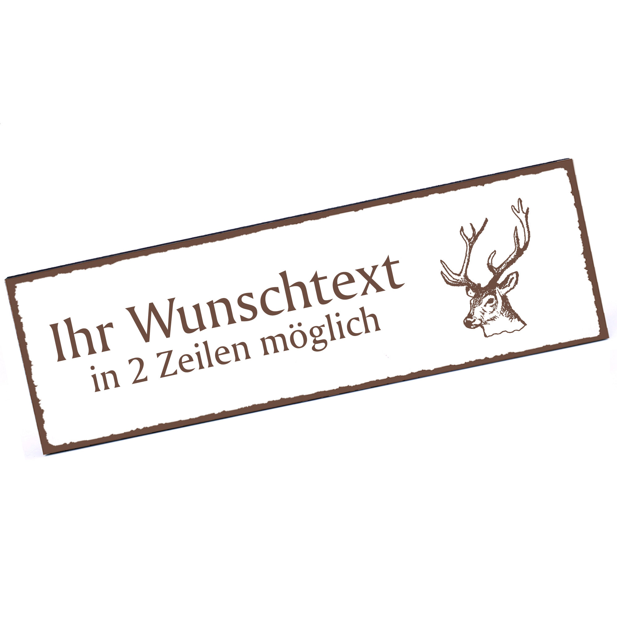 Türschild Hirsch Kopf  Namensschild personalisiert mit Gravur - 150mm x 50mm - selbstklebend