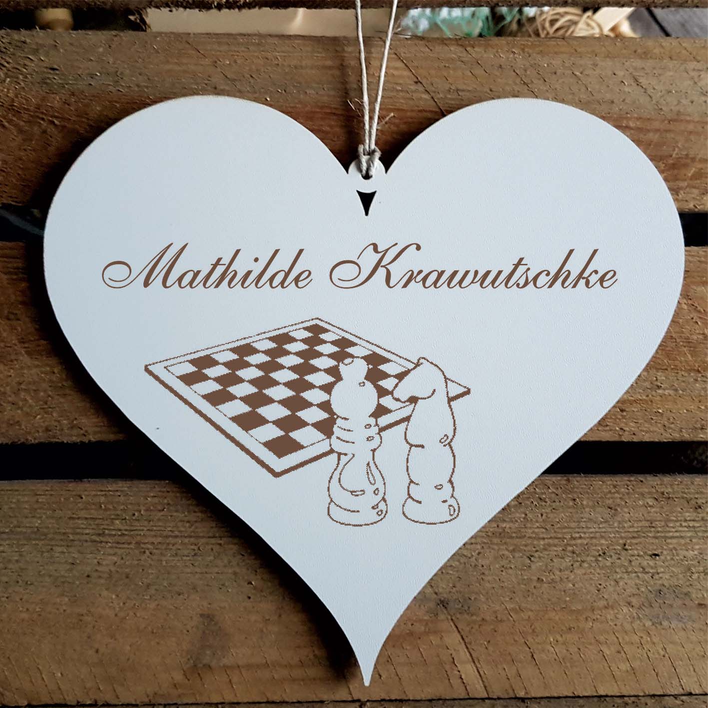 Herz Schild « Schach » mit Namen - Türschild zum Anhängen
