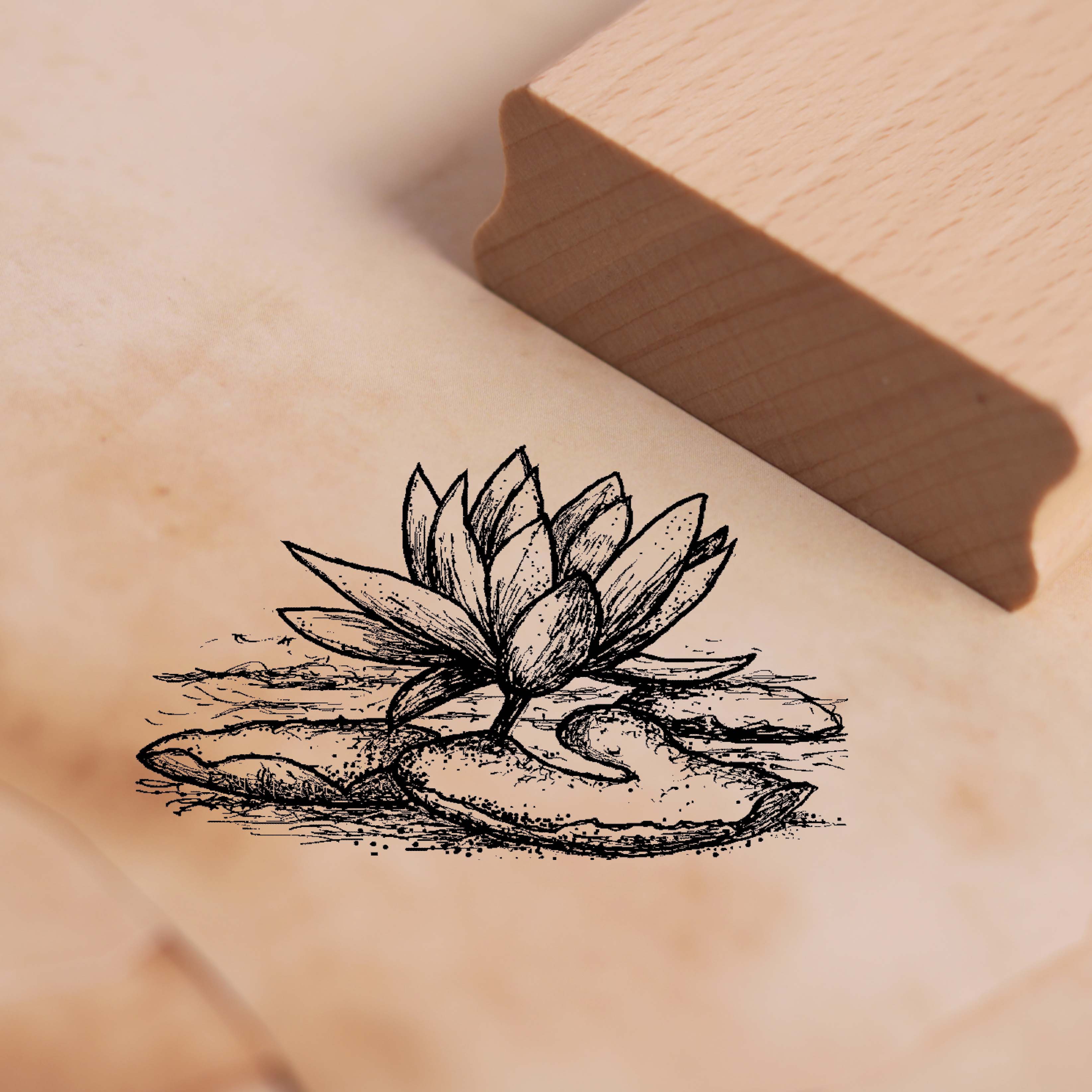 Motivstempel Seerose auf Teich - Stempel Holzstempel 48 x 28 mm
