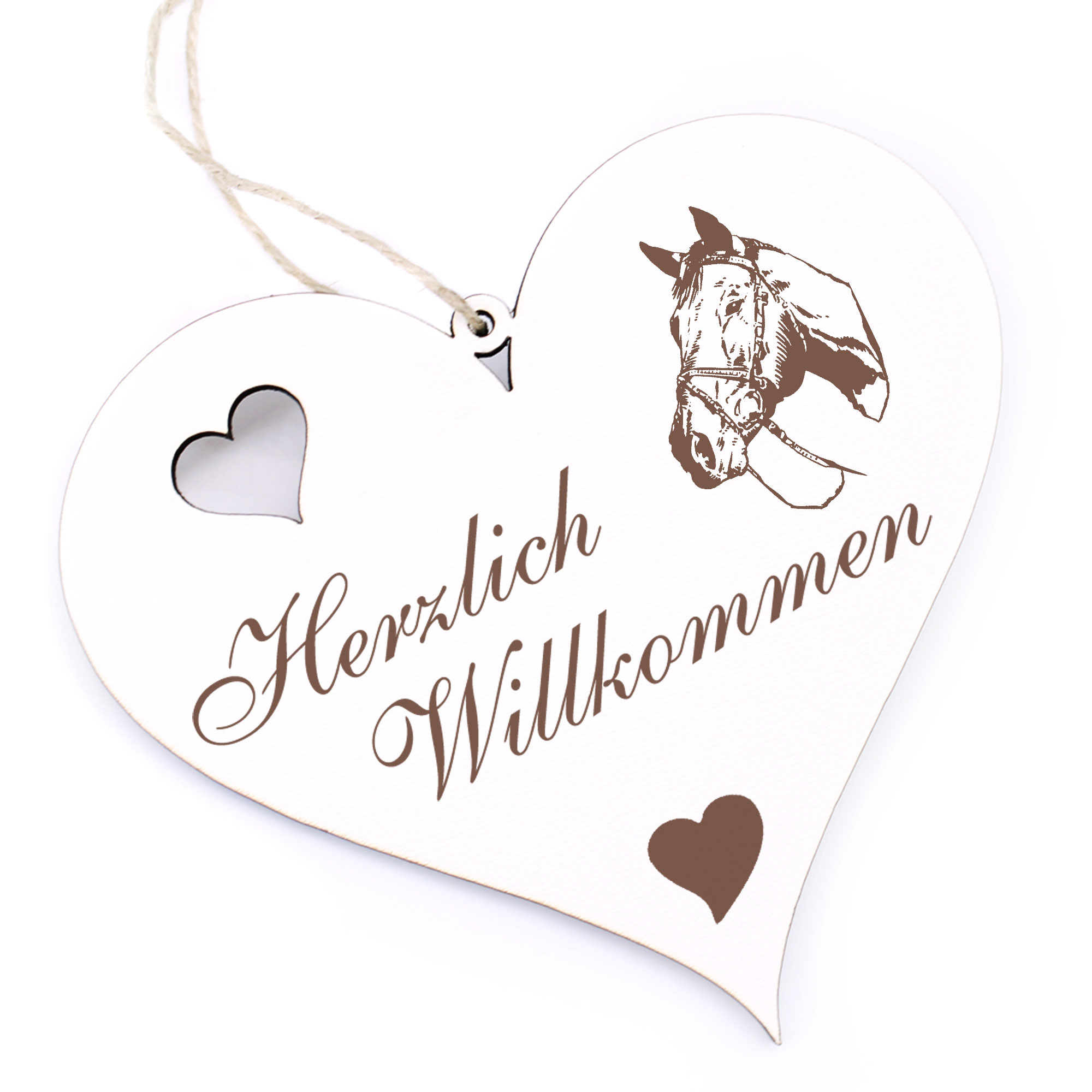 Herzlich Willkommen Schild - American Quarter Horse Kopf - Deko Herz Holz