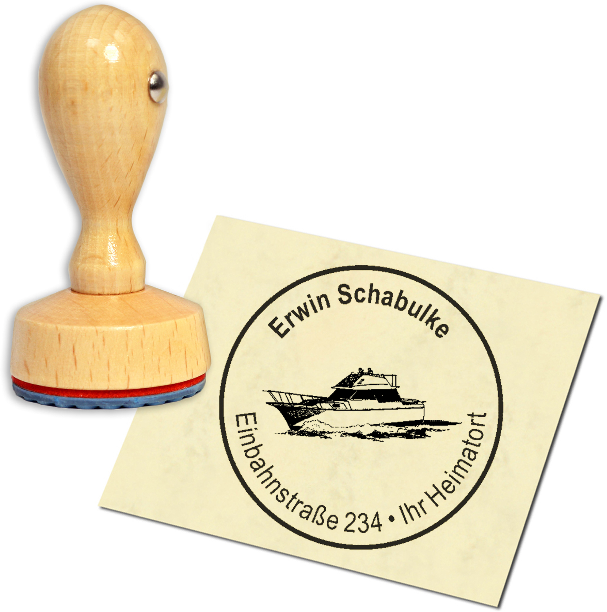 Stempel Adressstempel Holzstempel - Jacht - rund 40mm