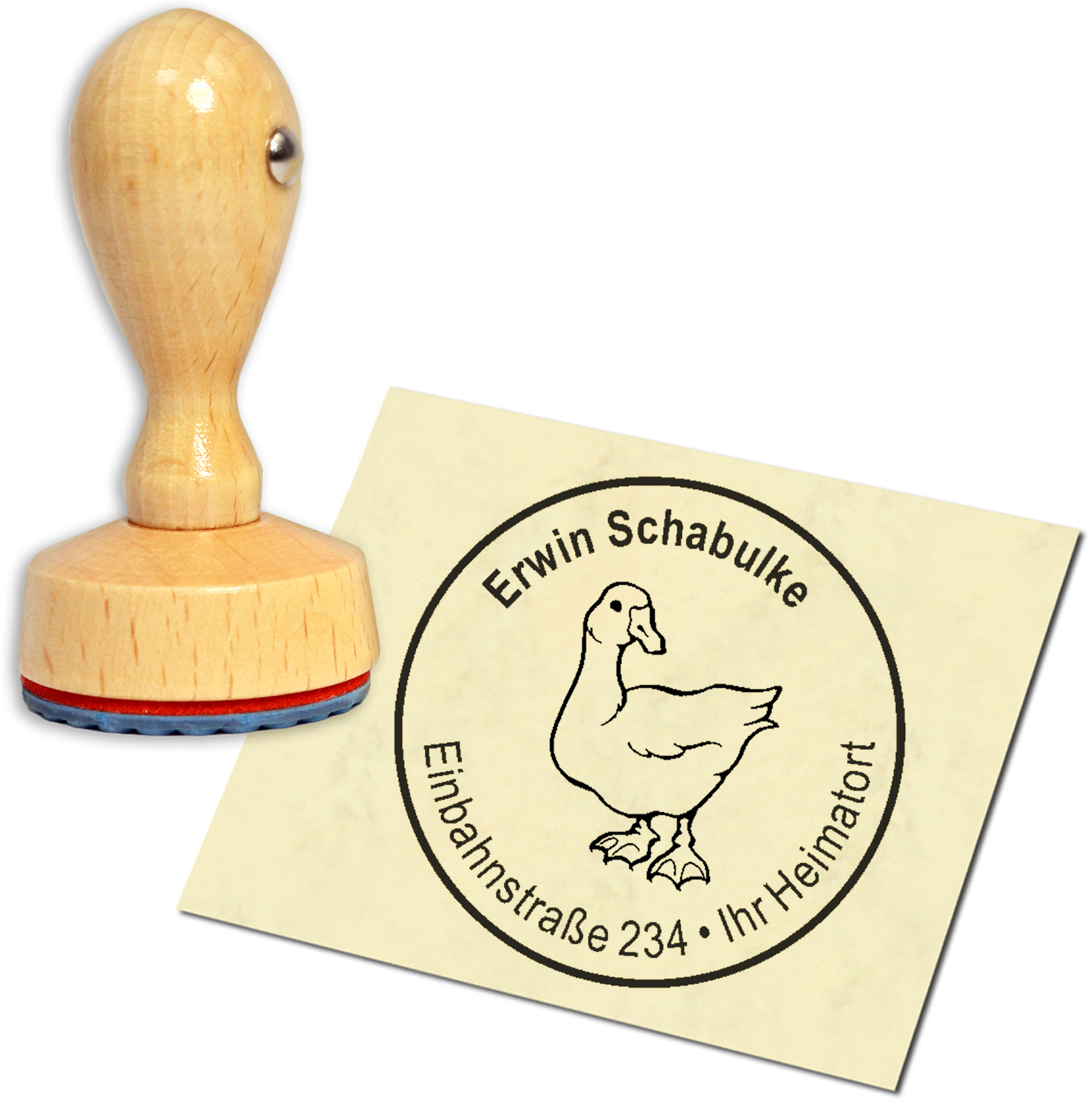 Stempel Adressstempel Holzstempel - Gans - rund 40mm