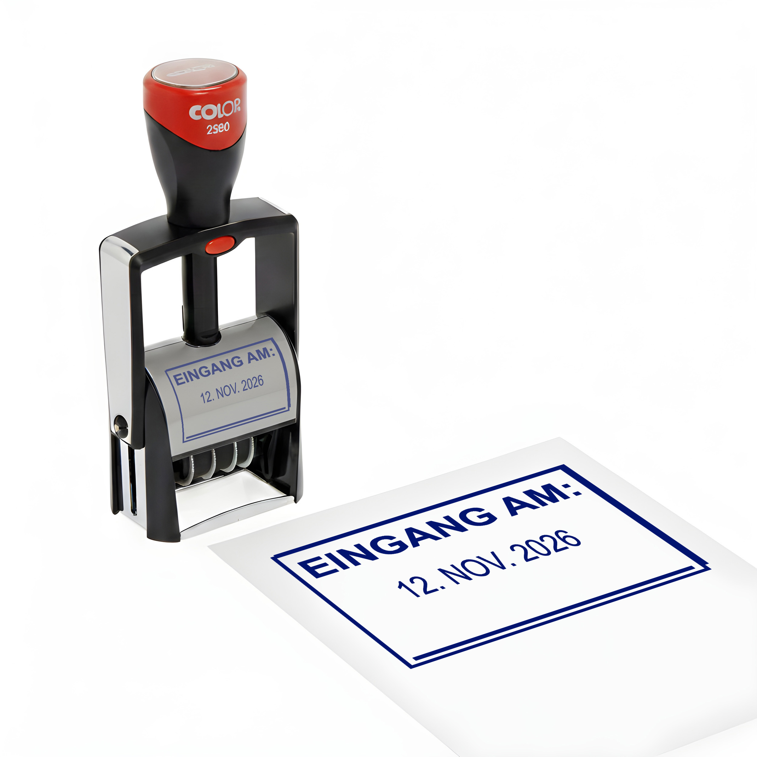 Datumsstempel Stempel EINGANG AM – Colop 2360 selbstfärbender Kontierungsstempel mit Datum 44x29 mm
