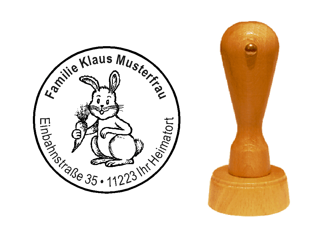 « Knabber-Hase » Holzstempel mit persönlichem Wunschtext