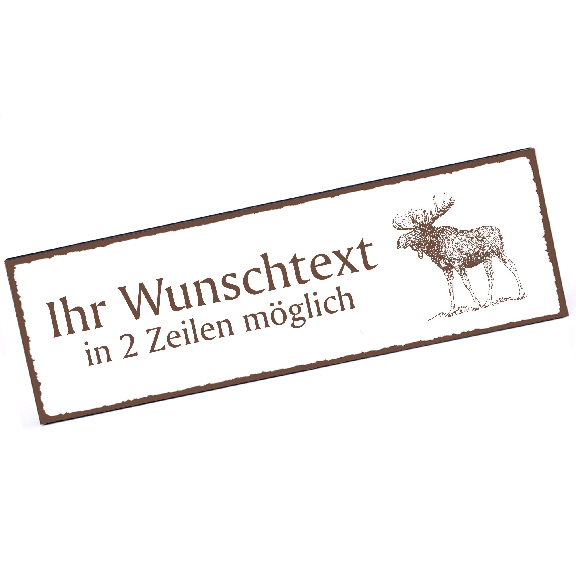 Türschild Elch  Namensschild personalisiert mit Gravur - 150mm x 50mm - selbstklebend