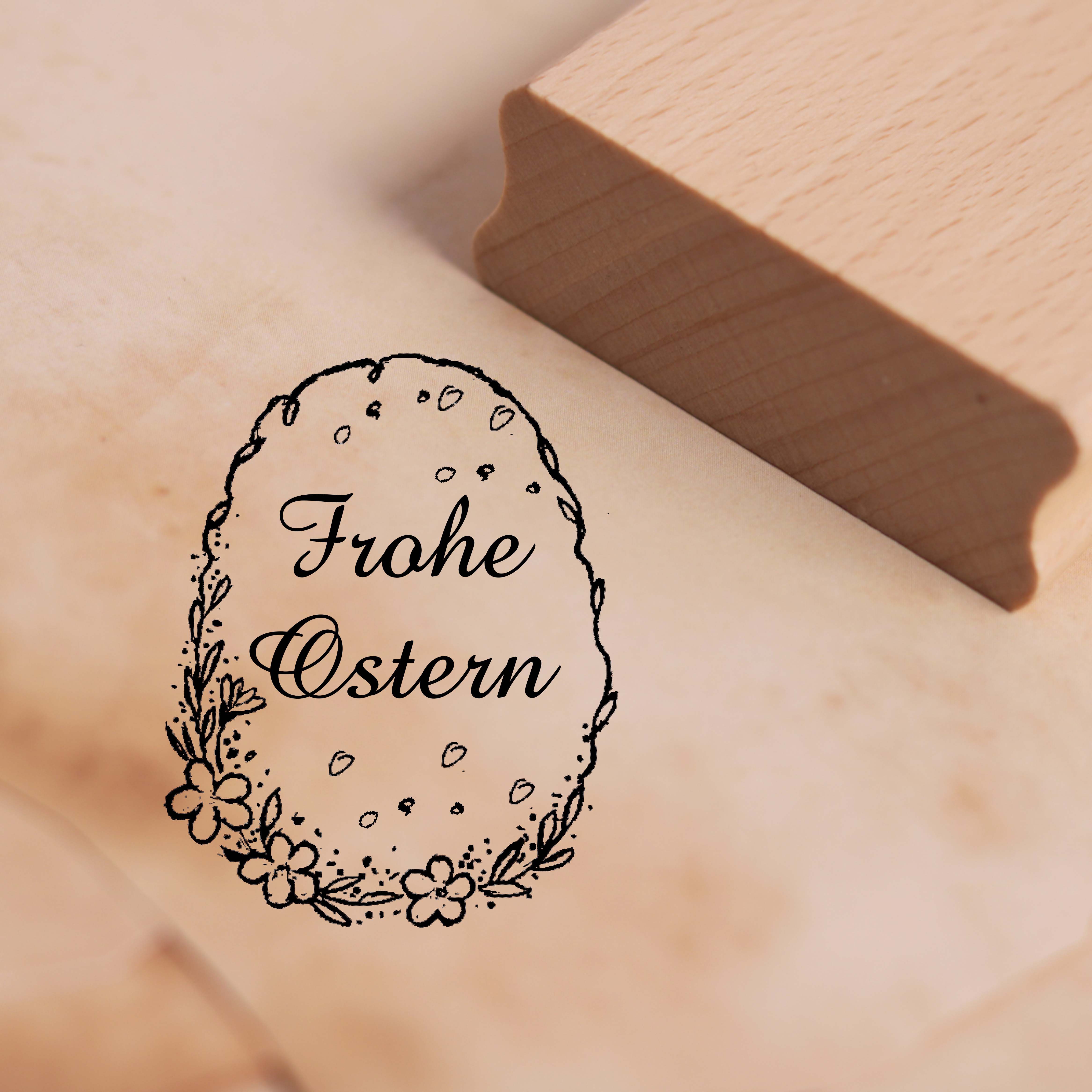 Motivstempel Frohe Ostern Stempel Osterei mit Blumen Ranke 38 x 48 mm