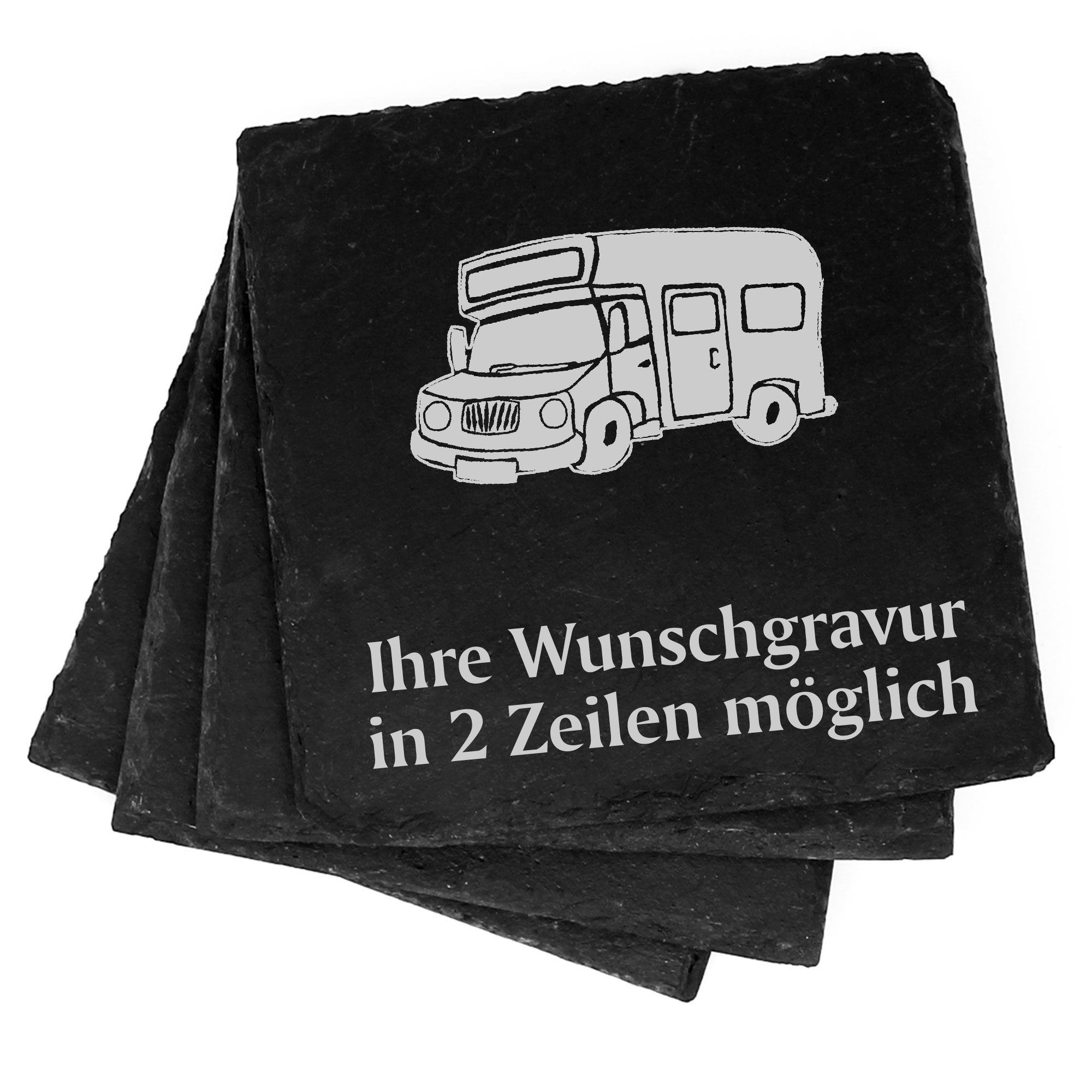 4x Wohnmobil Deko Schiefer Untersetzer Wunschgravur Set - 11 x 11 cm