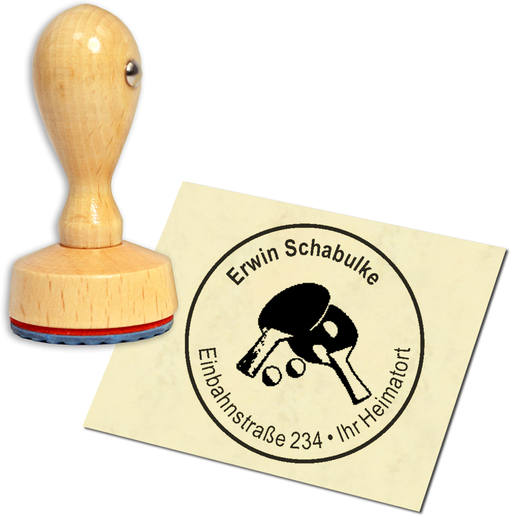 Stempel Adressstempel Holzstempel - Tischtennis - rund 40mm