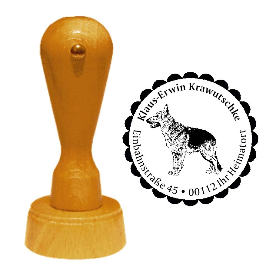 Adressstempel Deutscher Schäferhund -  Holzstempel personalisiert mit Adresse - Ø 40 mm