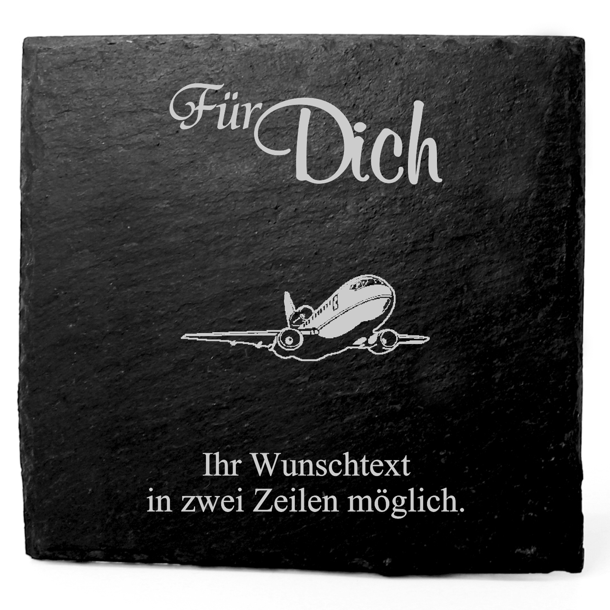 Deko Schiefer Untersetzer personalisiert Flugzeug - Für Dich - 11x11cm
