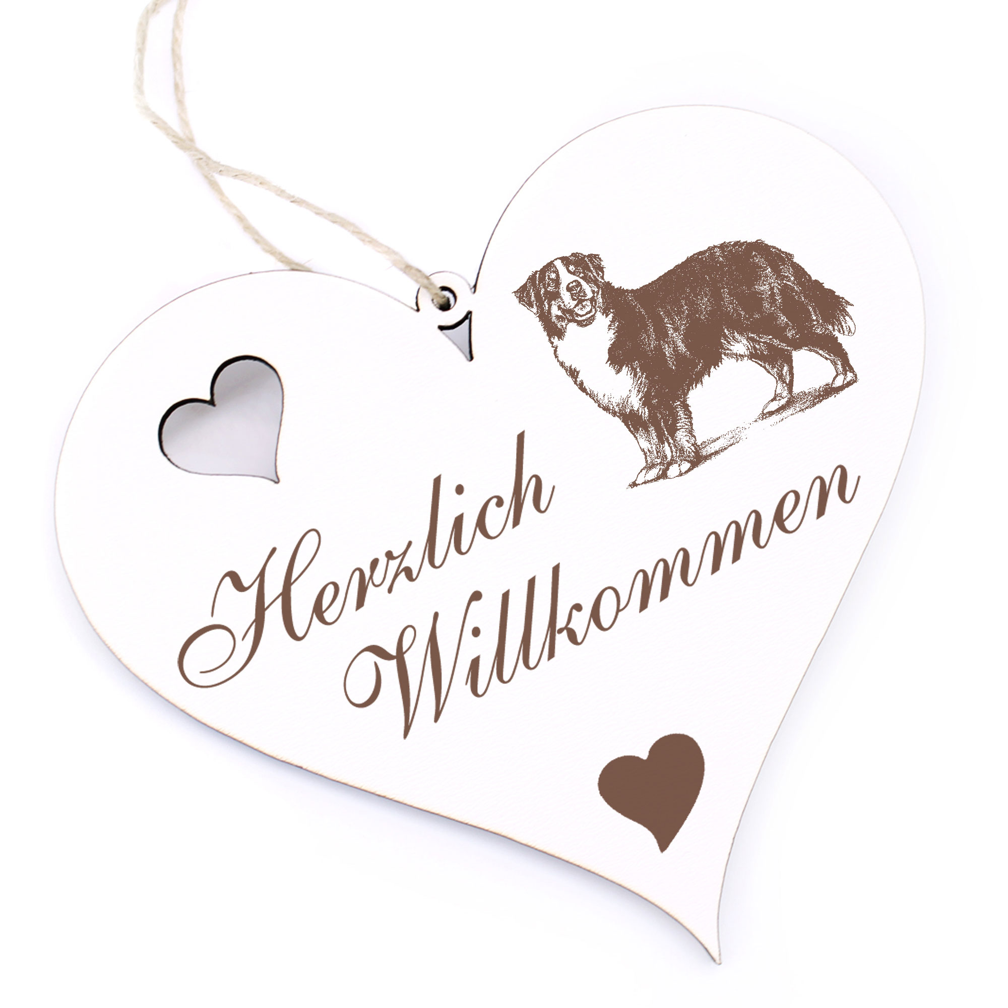 Herzlich Willkommen Schild - Berner Sennenhund - Deko Herz Holz