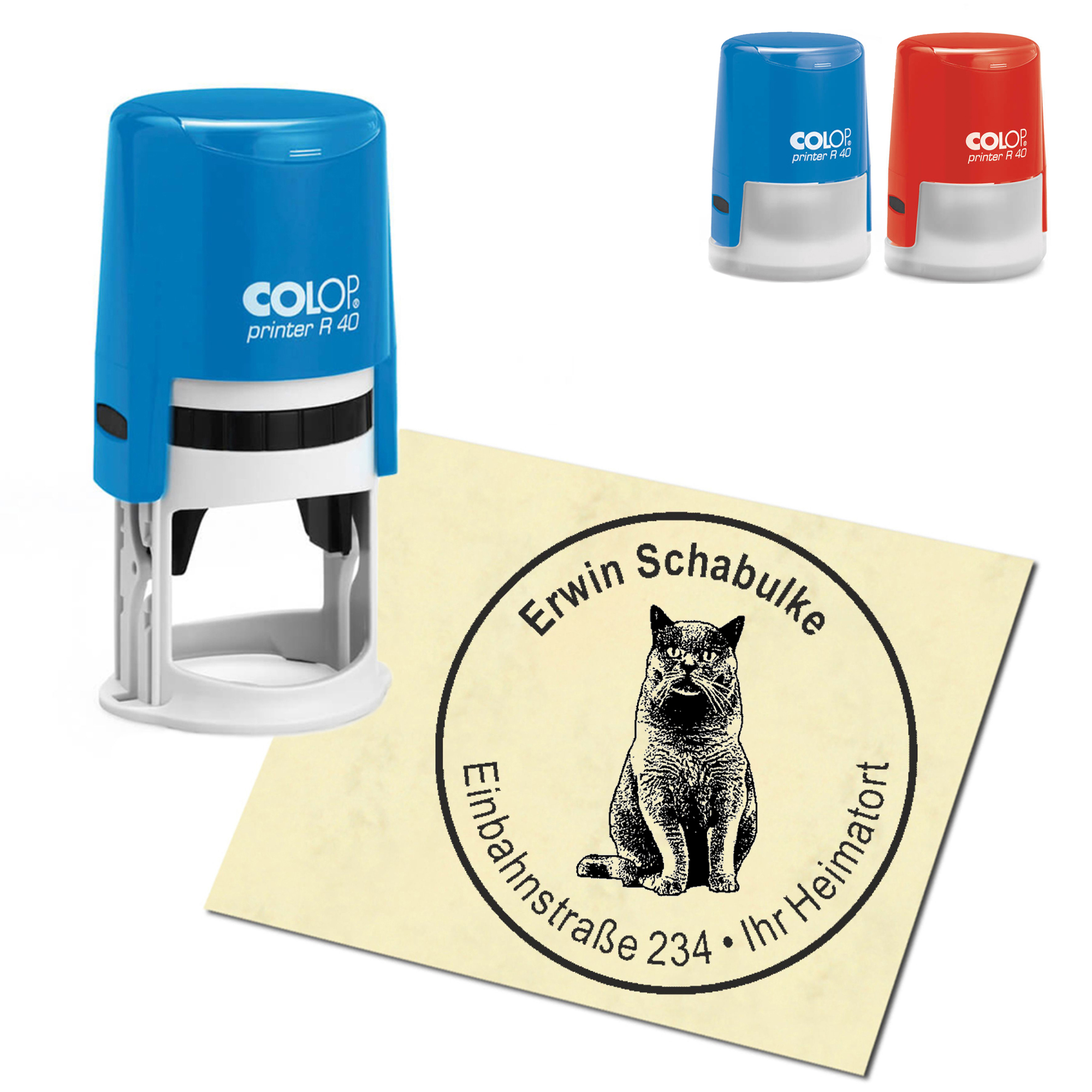 Stempel Adressstempel personalisiert - BKH Britisch Kurzhaar Katze - rund &empty; 40mm