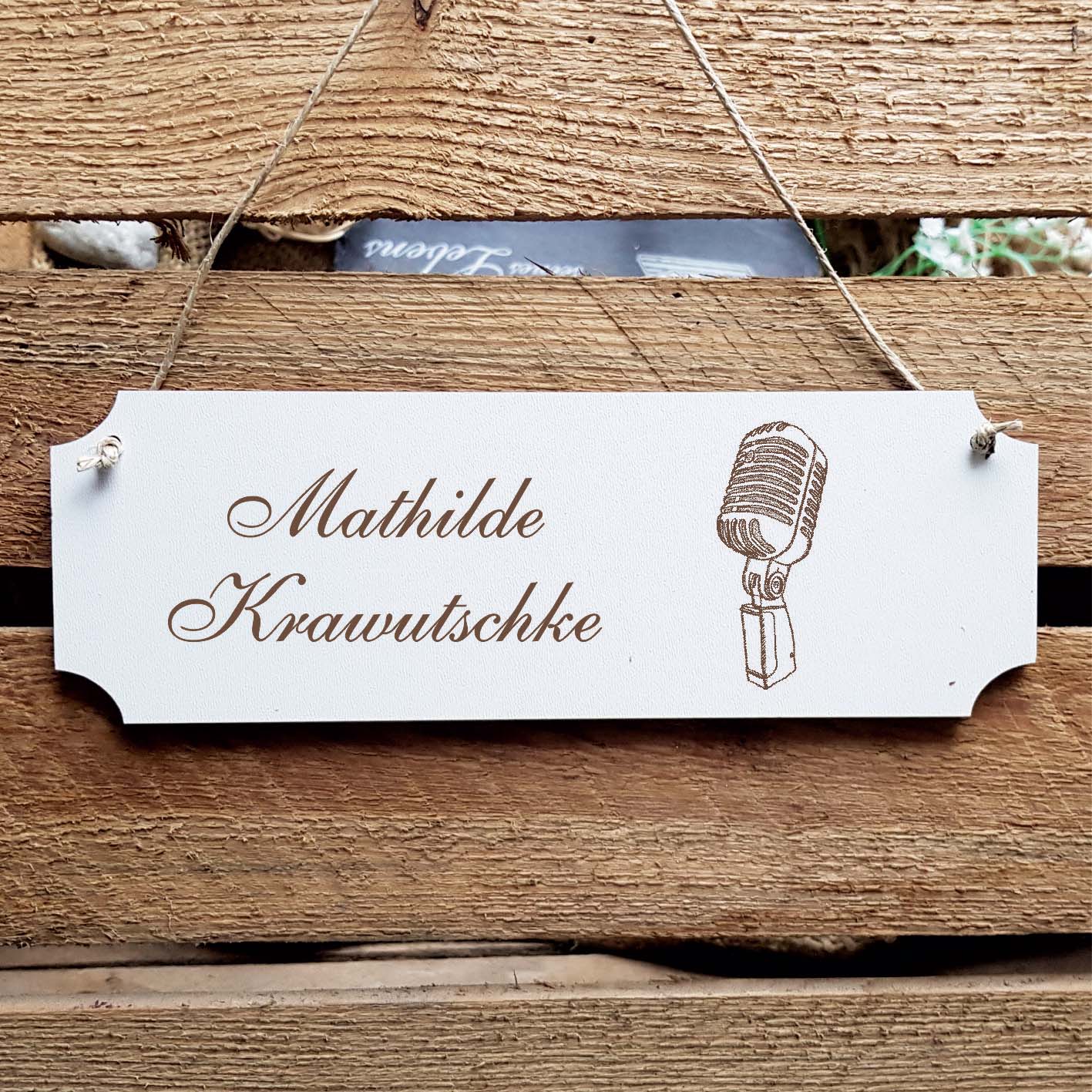 Schild « Mikrofon » Namensschild Türschild zum Anhängen - 20 x 6,7 cm