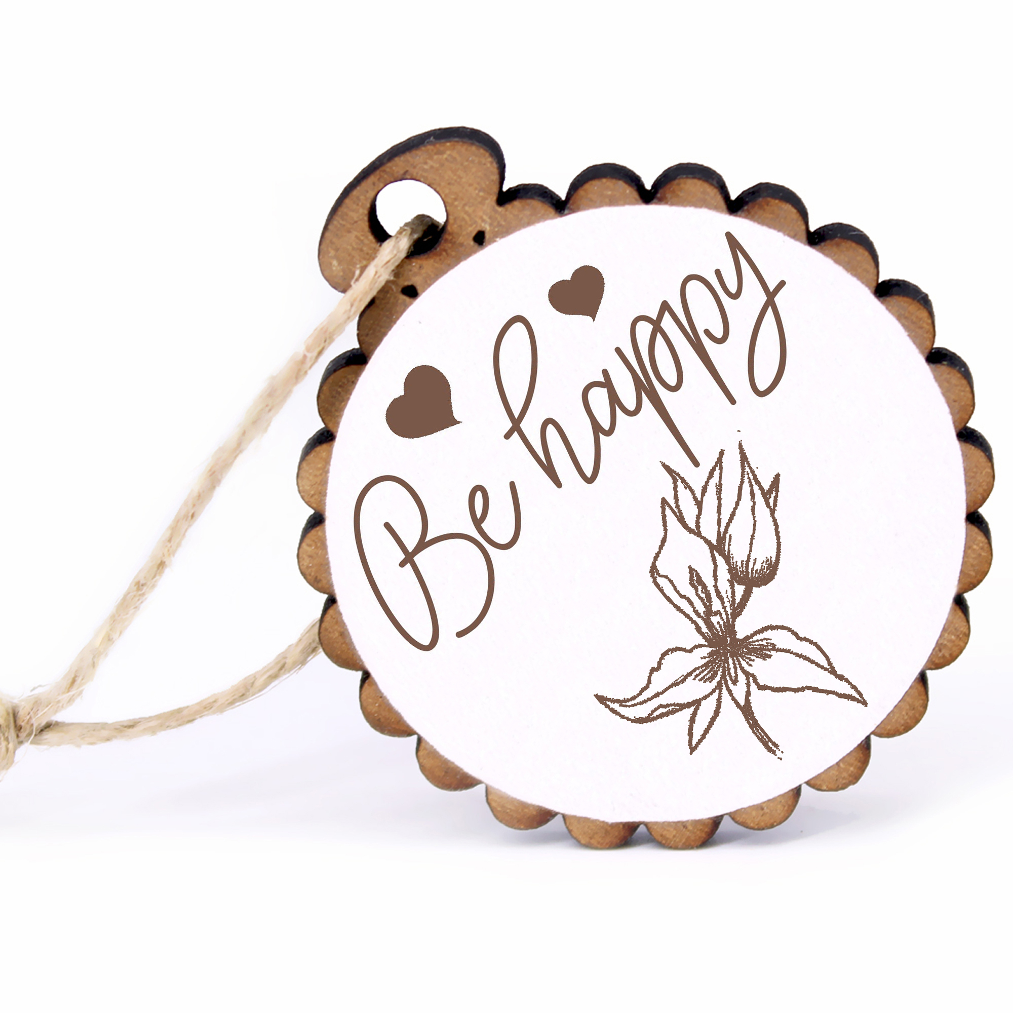 Geschenkanhänger - Be Happy Orchidee -  Holz Ø-5cm - mit Juteband