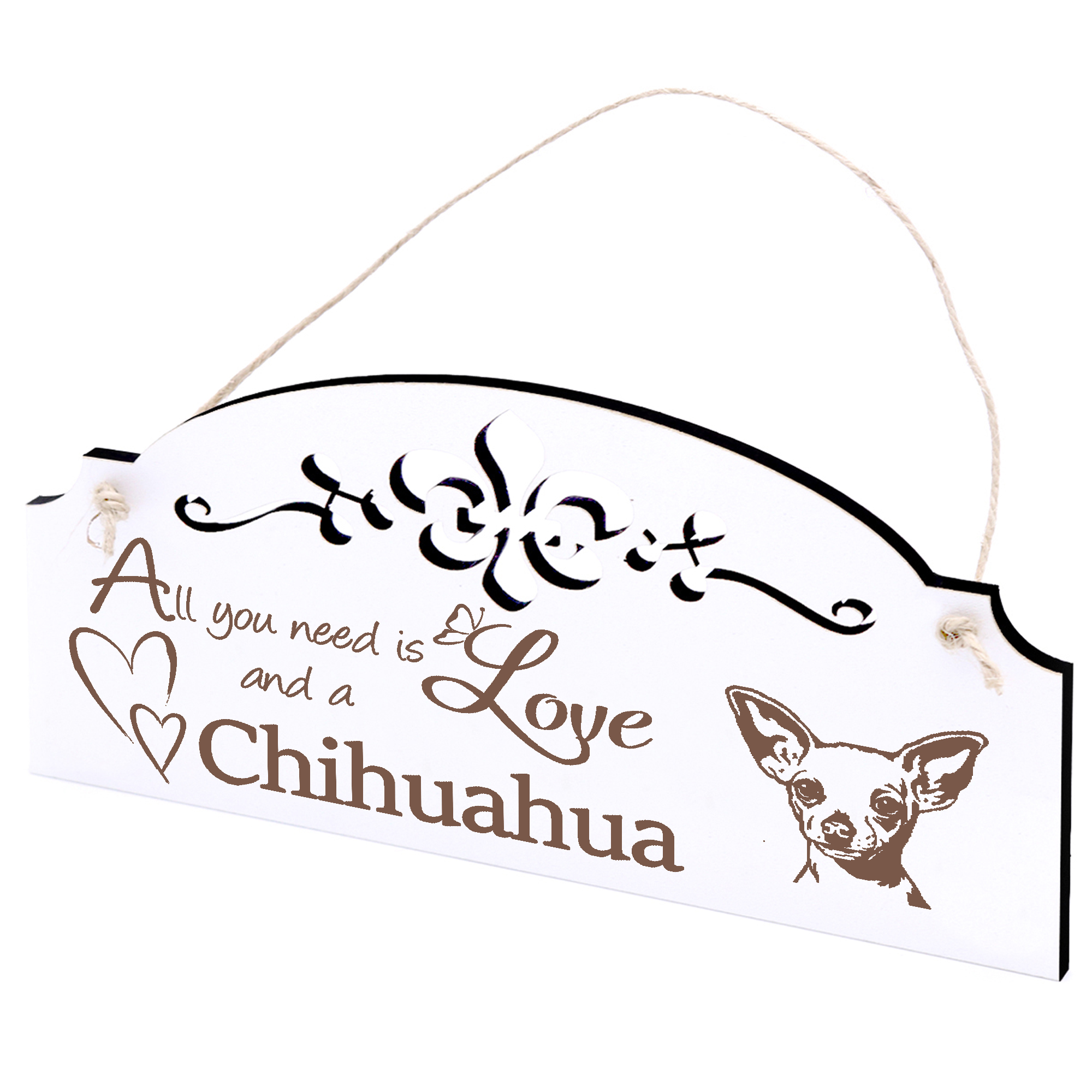 Schild Chihuahua Kopf Deko 20x10cm - All you need is Love and a Chihuahua - Holz