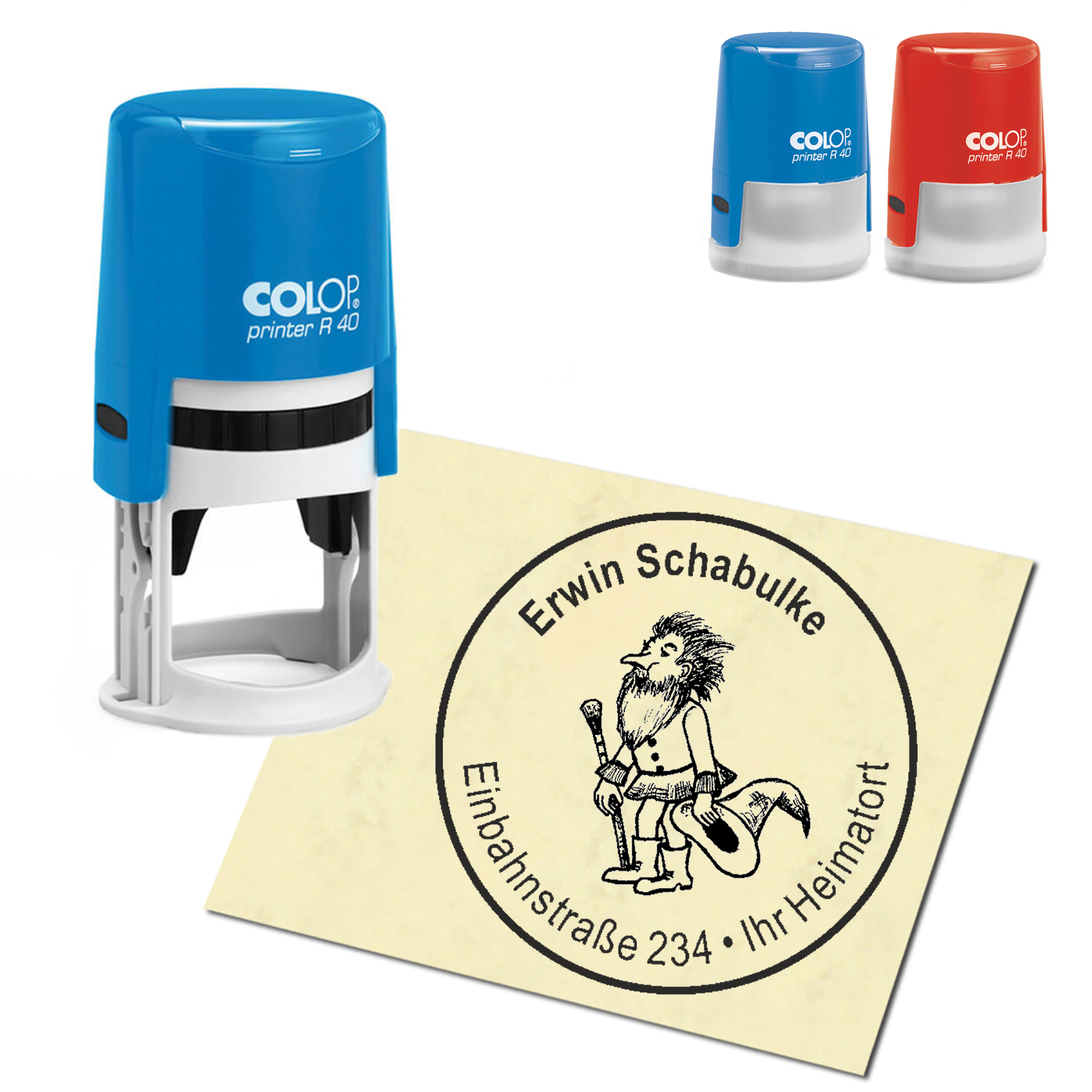 Stempel Adressstempel personalisiert - Zwerg - rund &empty; 40mm