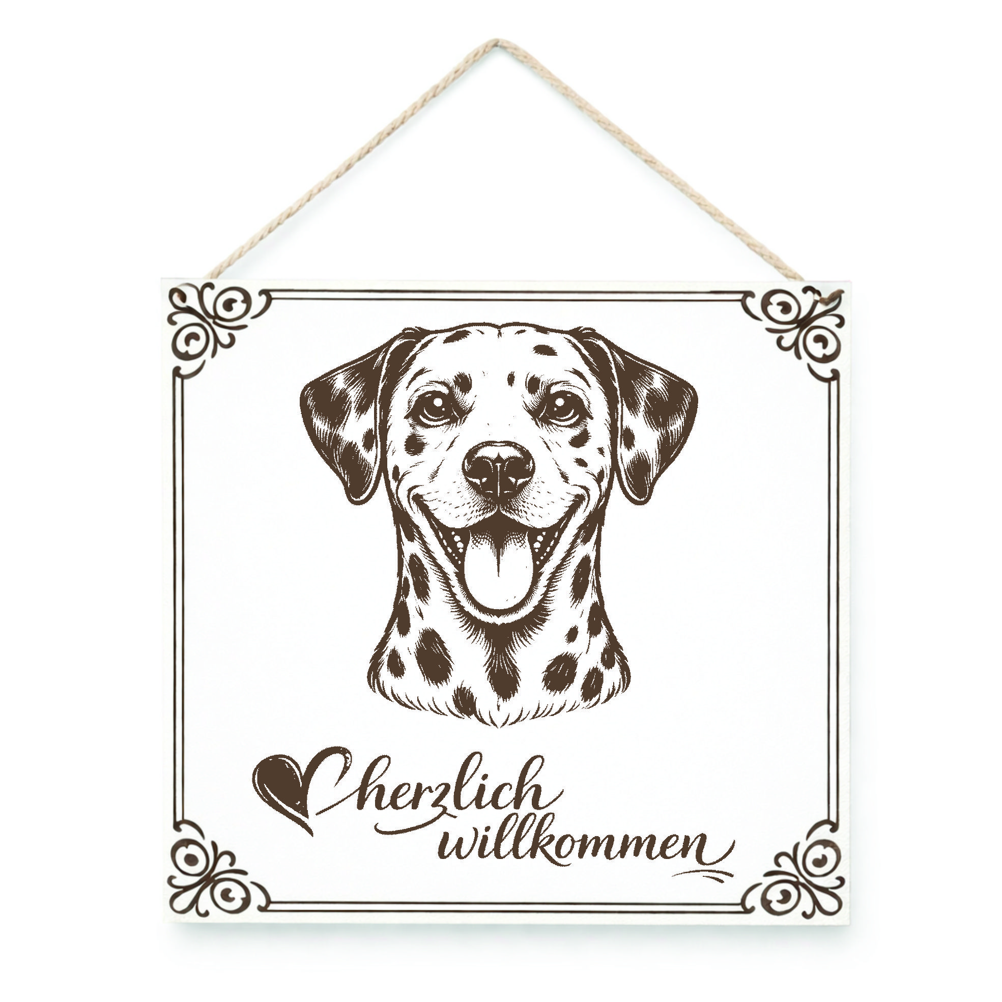 Hund Willkommensschild Dalmatiner – Türschild Herzlich Willkommen  – Dekoschild Haustür 15×15 cm