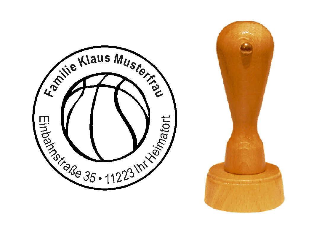 « Basketball » Holzstempel mit persönlichem Wunschtext