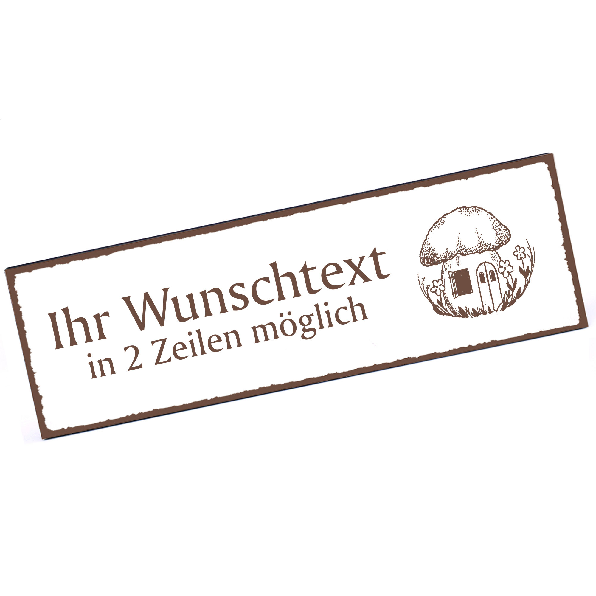 Türschild Pilzhaus mit Fenster  Namensschild personalisiert mit Gravur - 150mm x 50mm - selbstkleben