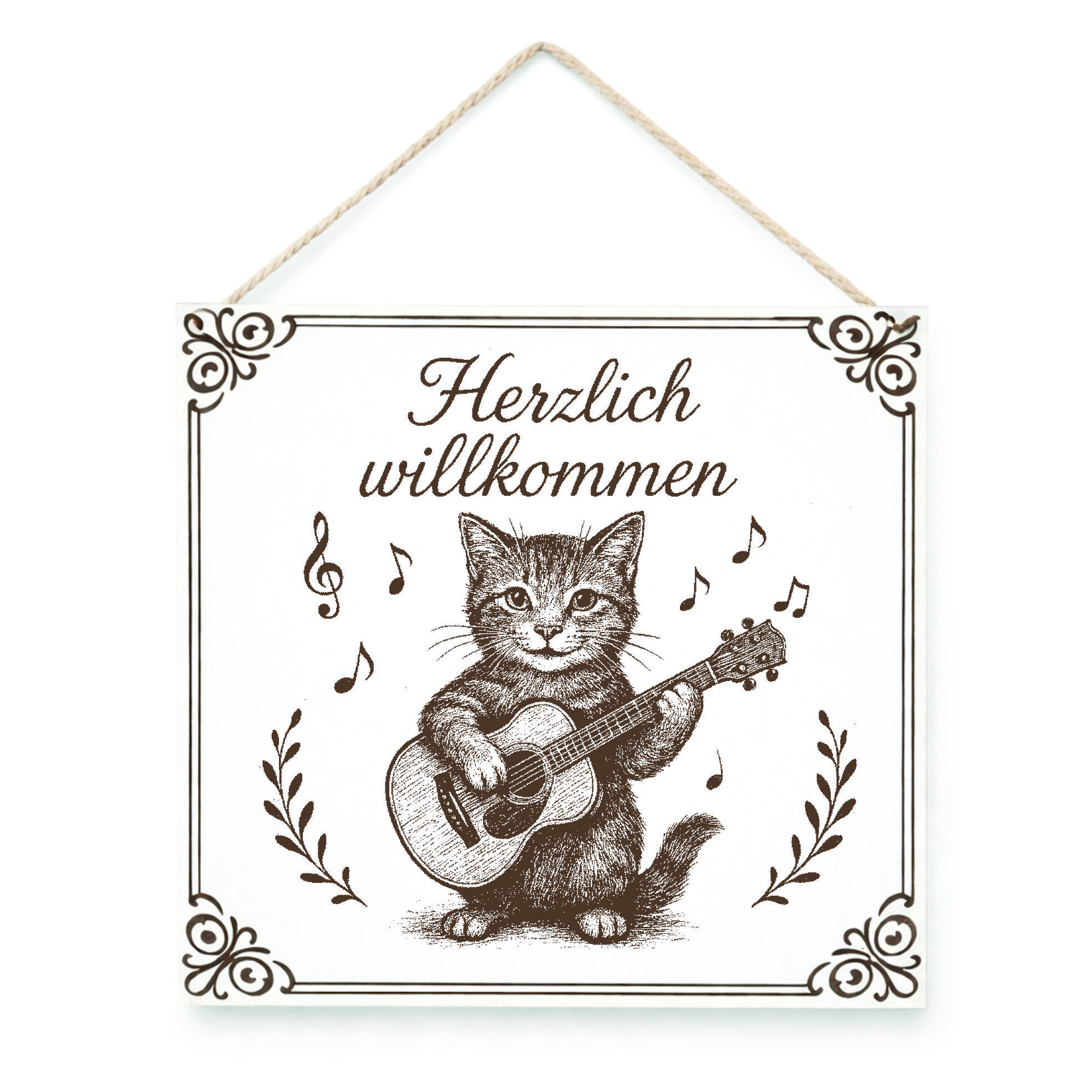 Katzen Willkommen Schild – graviertes HDF Dekoschild 15x15 cm