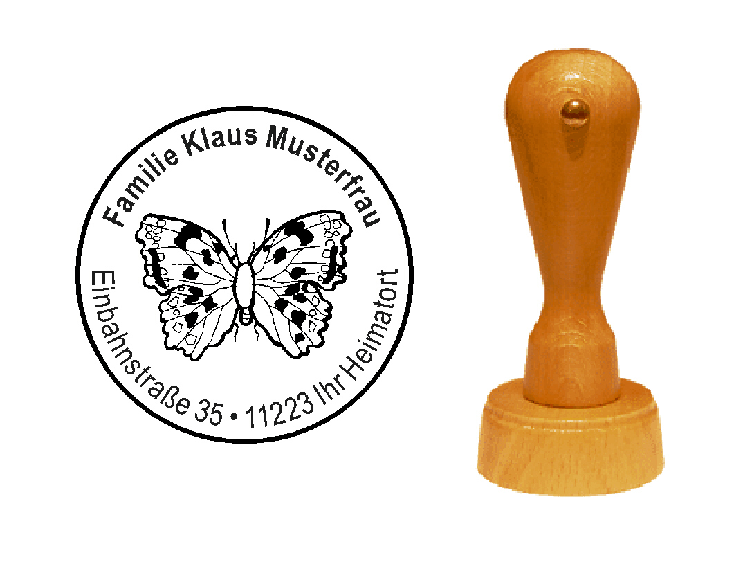 « Schmetterling 2 » Holzstempel mit persönlichem Wunschtext