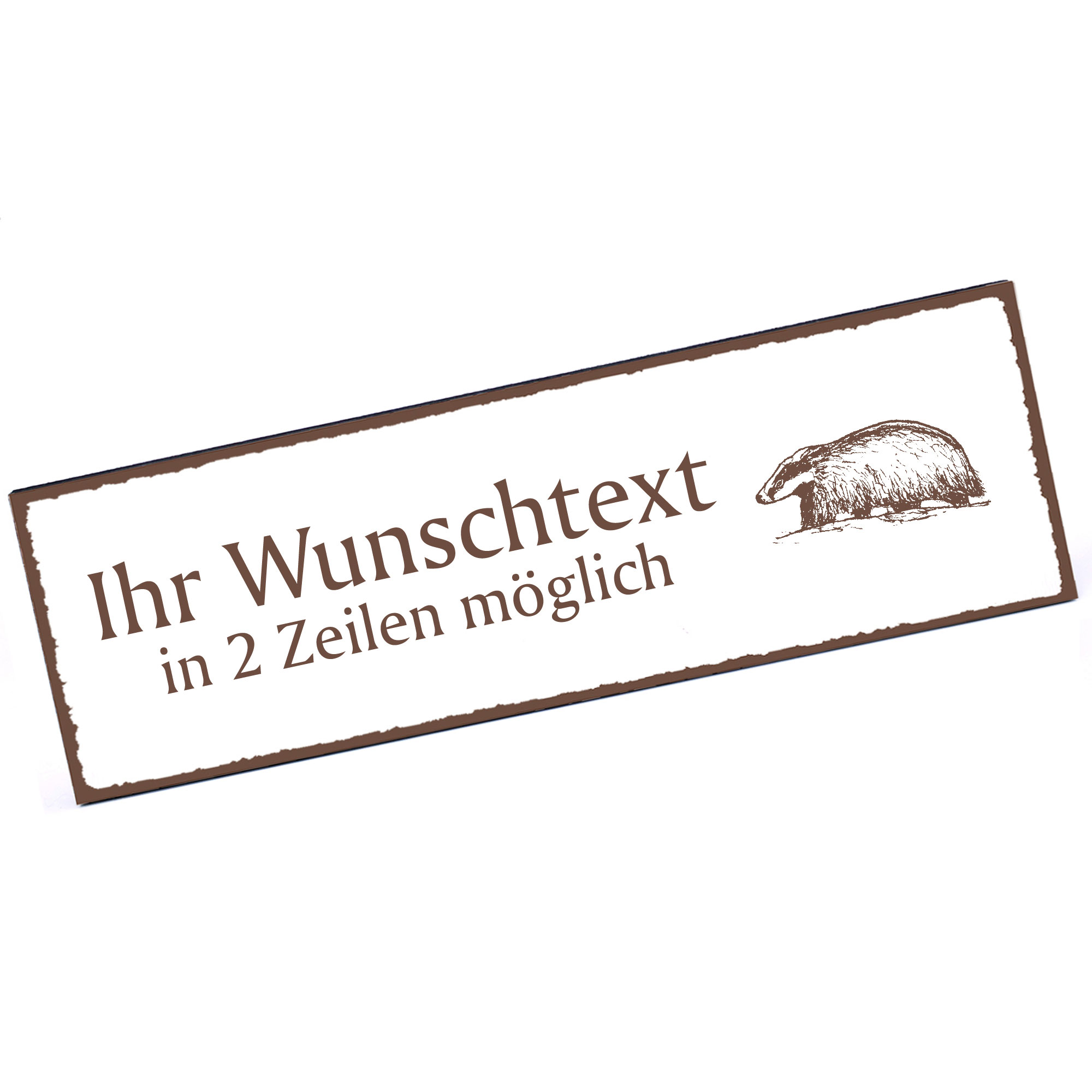 Türschild Dachs auf Sand  Namensschild personalisiert mit Gravur - 150mm x 50mm - selbstklebend