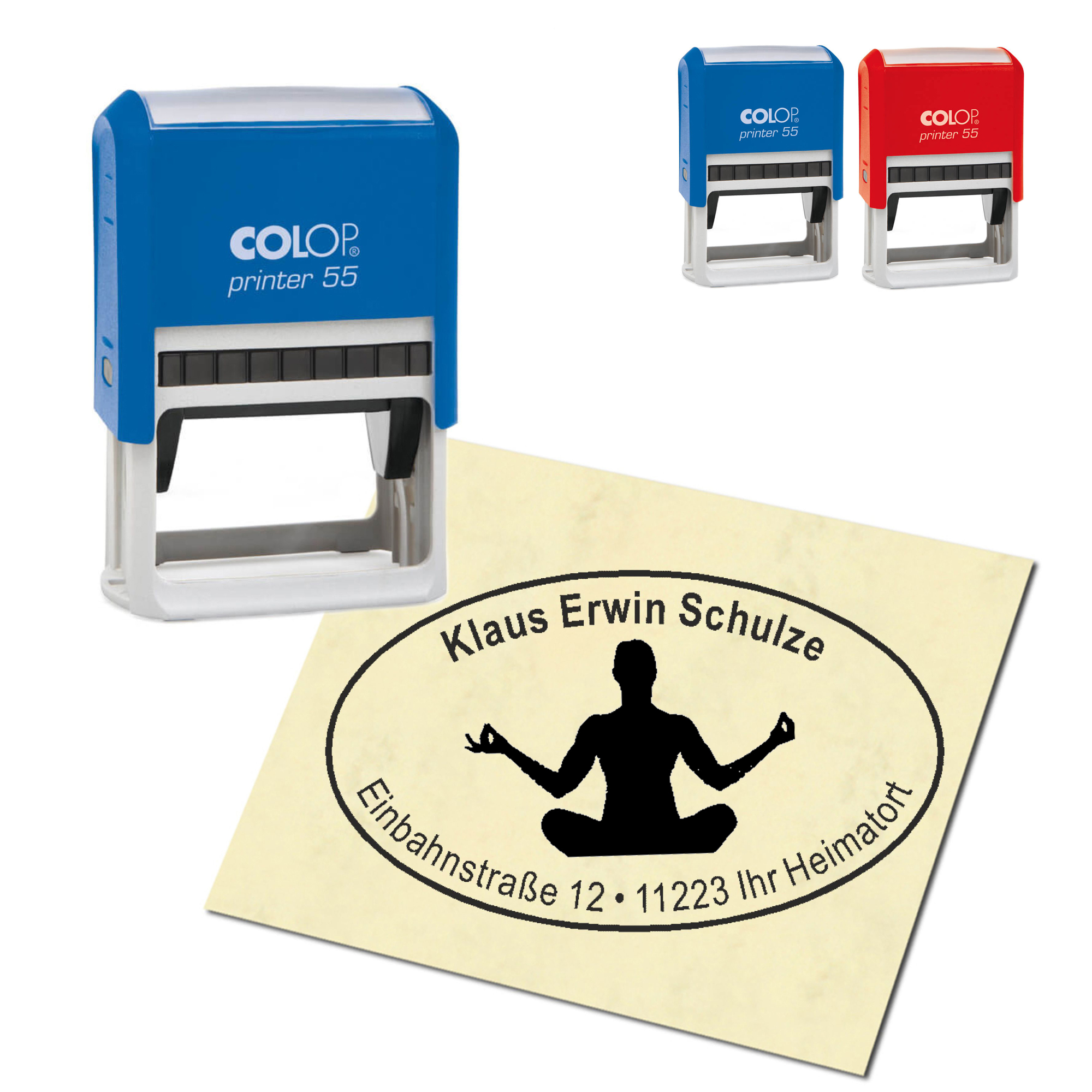 Adressstempel personalisiert Stempel - Yoga Lotossitz - oval 59 x 39 mm