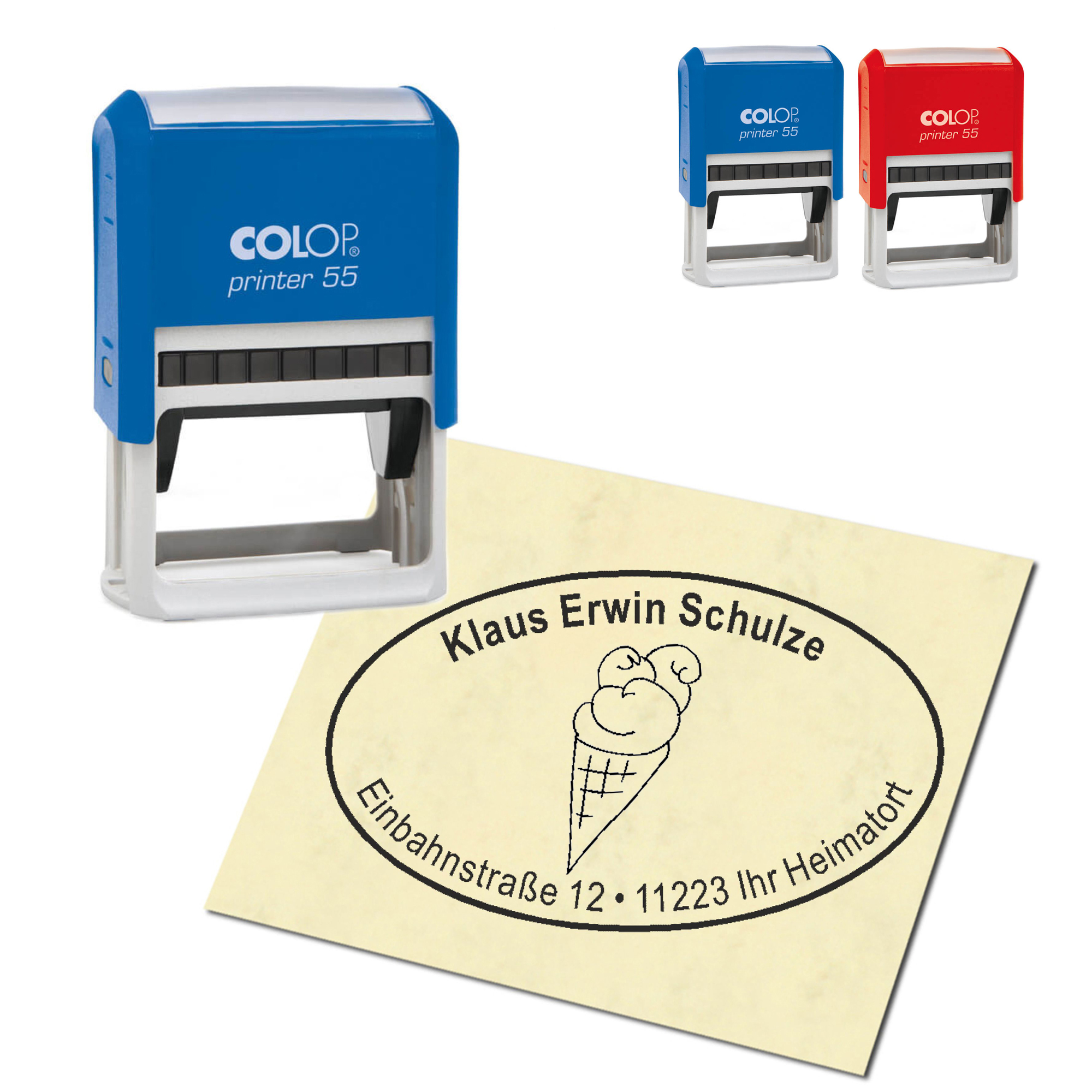 Adressstempel personalisiert Stempel - Eistüte - oval 59 x 39 mm