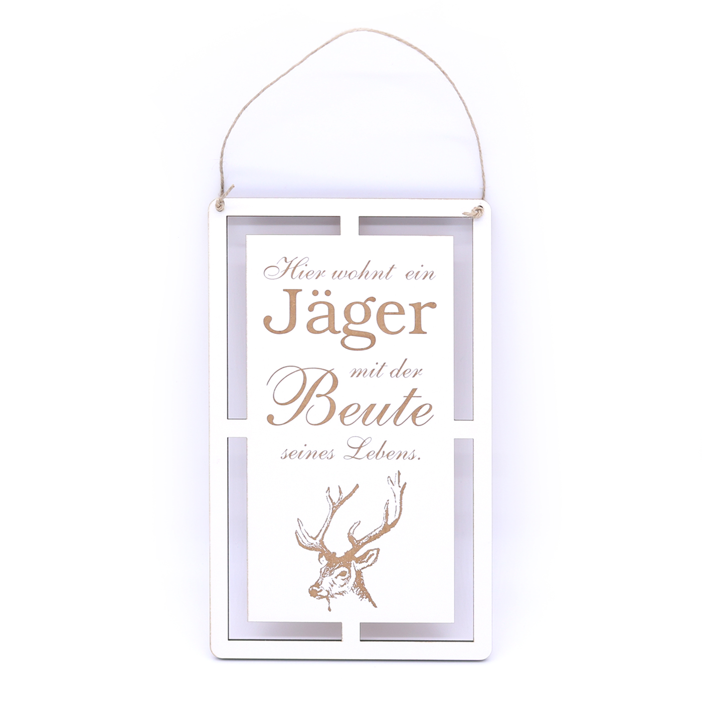 Schild mit Spruch Hier wohnt ein Jäger - Türschild Hirsch ca. 15 x 25 cm