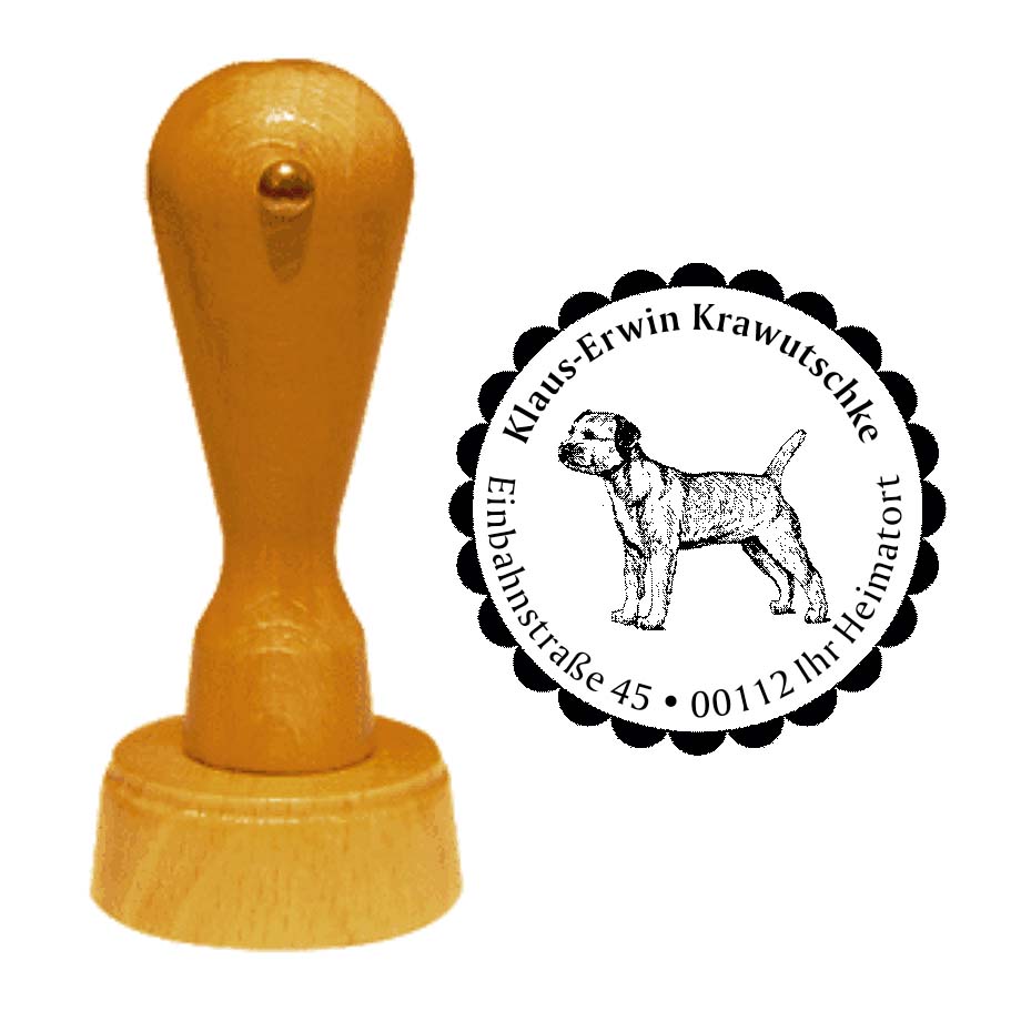 Adressstempel Border Terrier -  Holzstempel personalisiert mit Adresse - Ø 40 mm