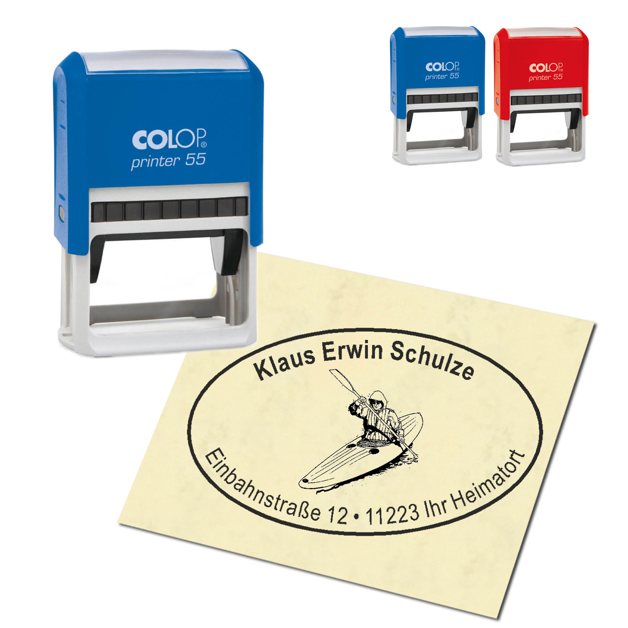 Adressstempel personalisiert Stempel - Kanu - oval 59 x 39 mm
