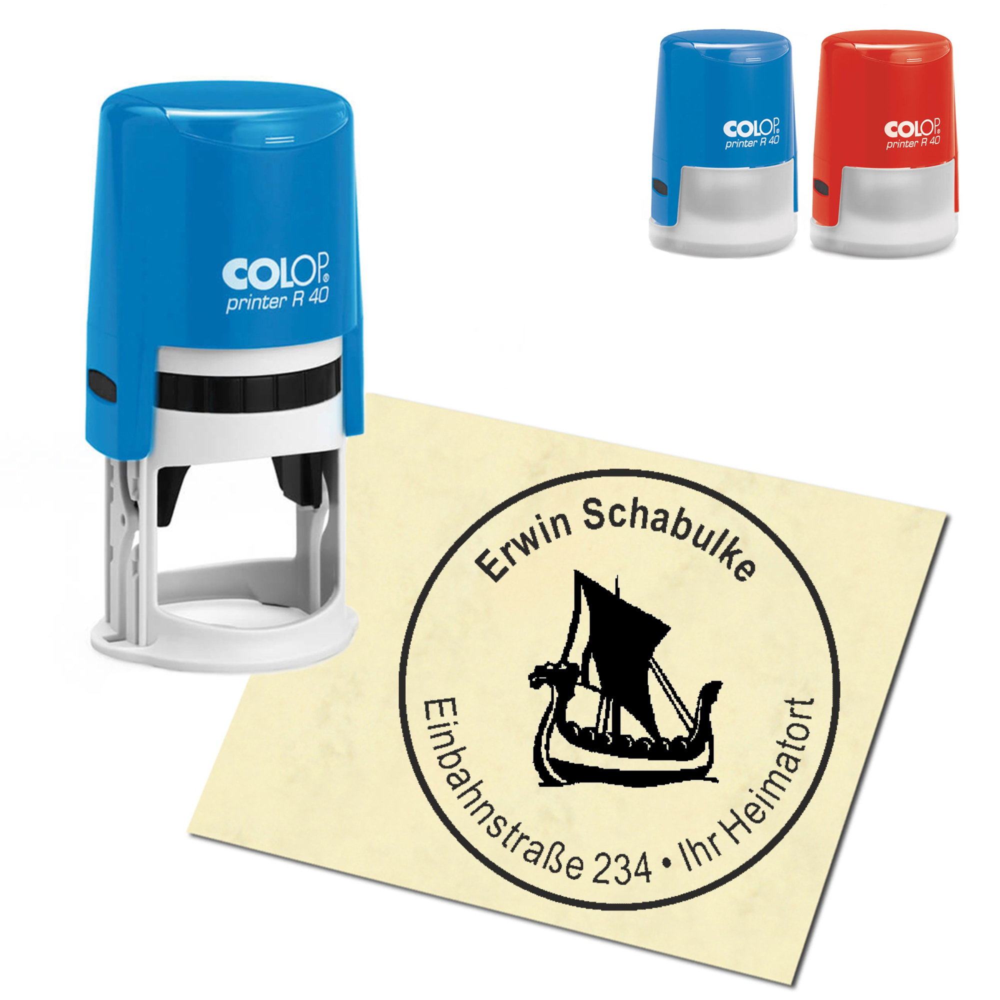 Stempel Adressstempel personalisiert - Wikingerschiff - rund &empty; 40mm