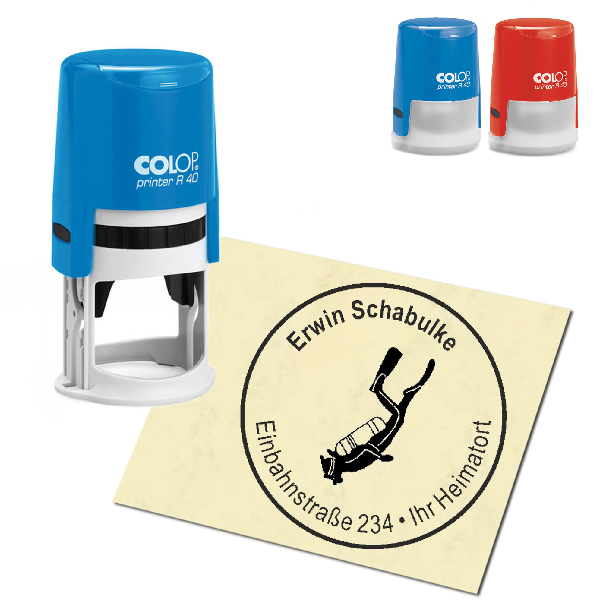Stempel Adressstempel personalisiert - Taucher - rund &empty; 40mm