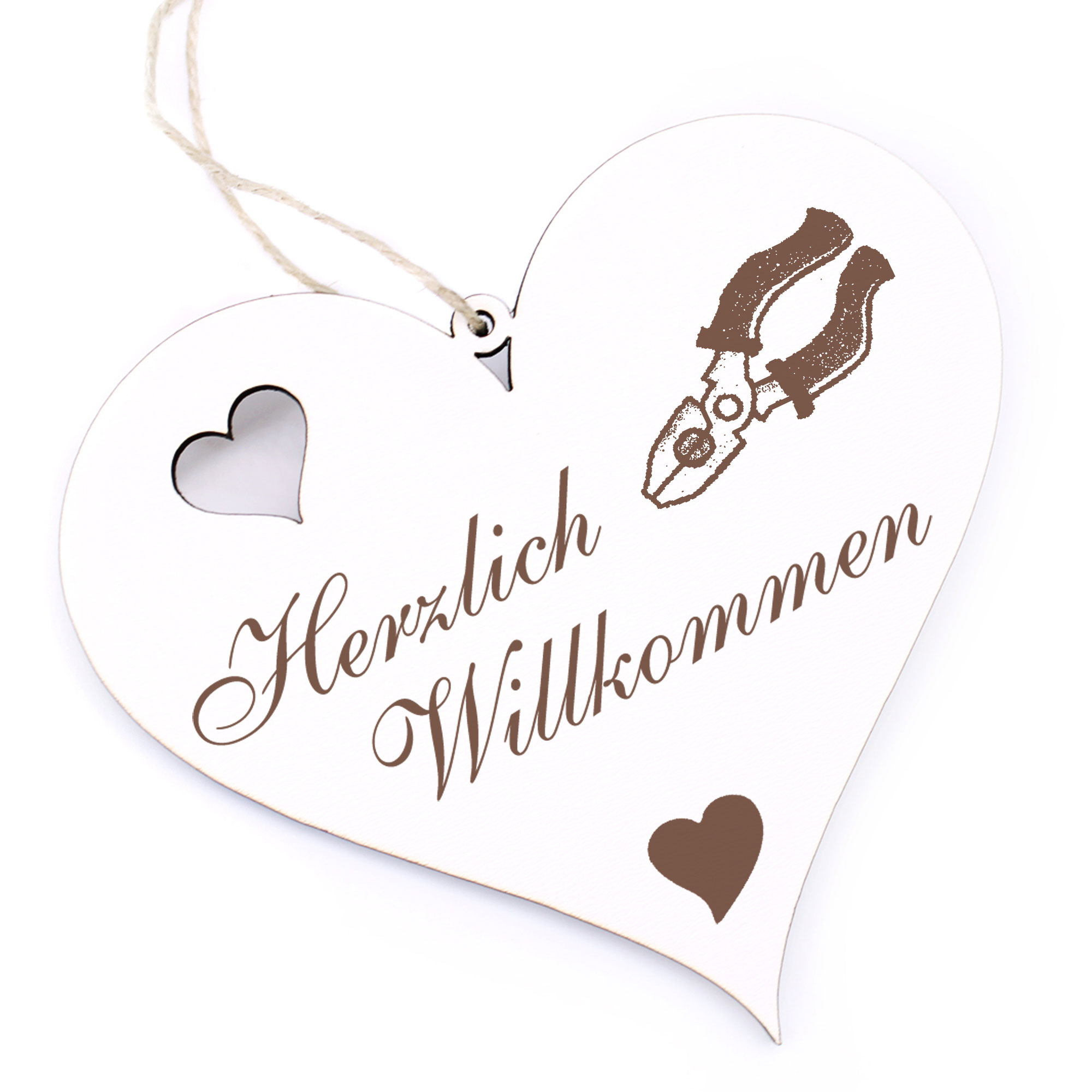 Herzlich Willkommen Schild - Zange - Deko Herz Holz