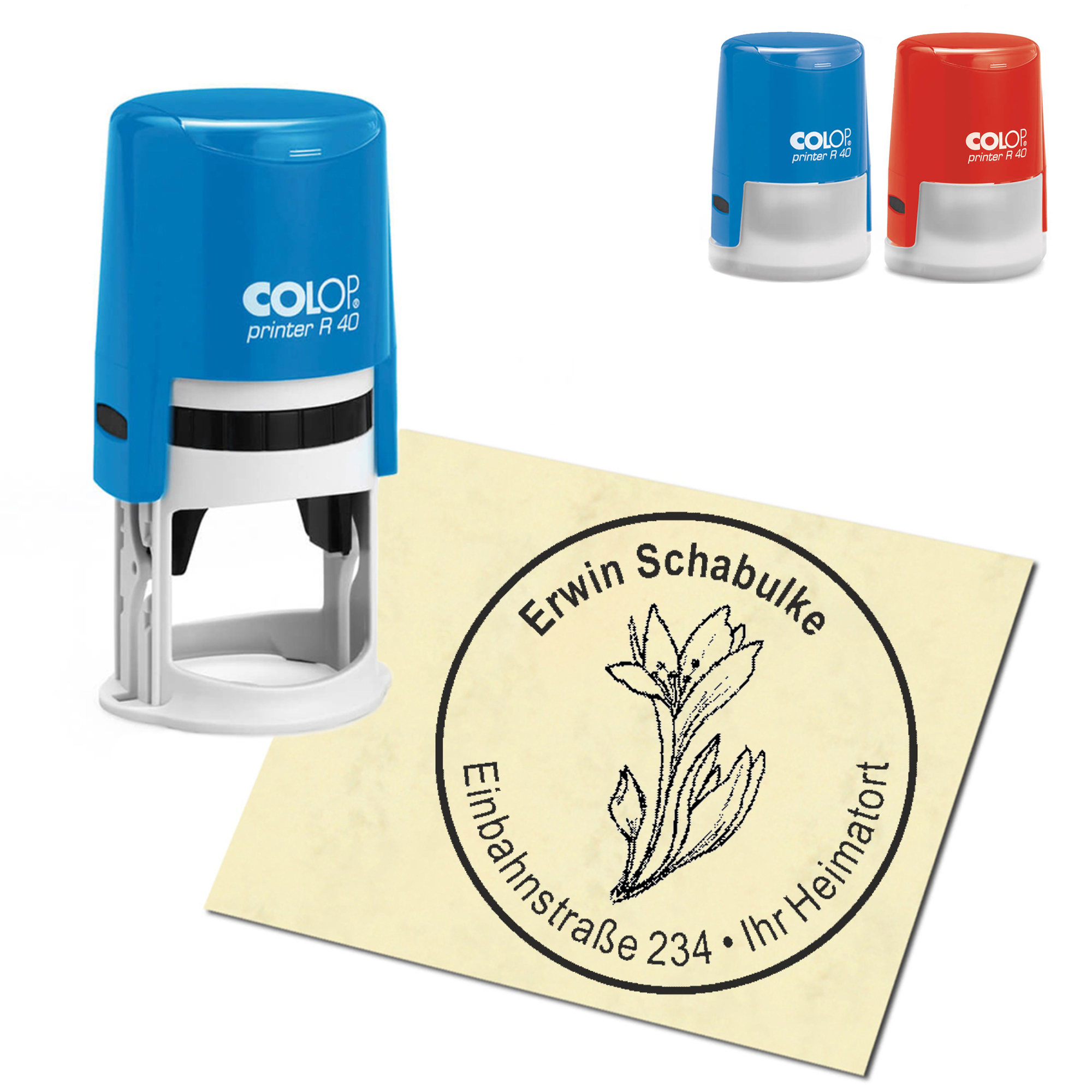 Stempel Adressstempel personalisiert - Herbstzeitlose - rund &empty; 40mm