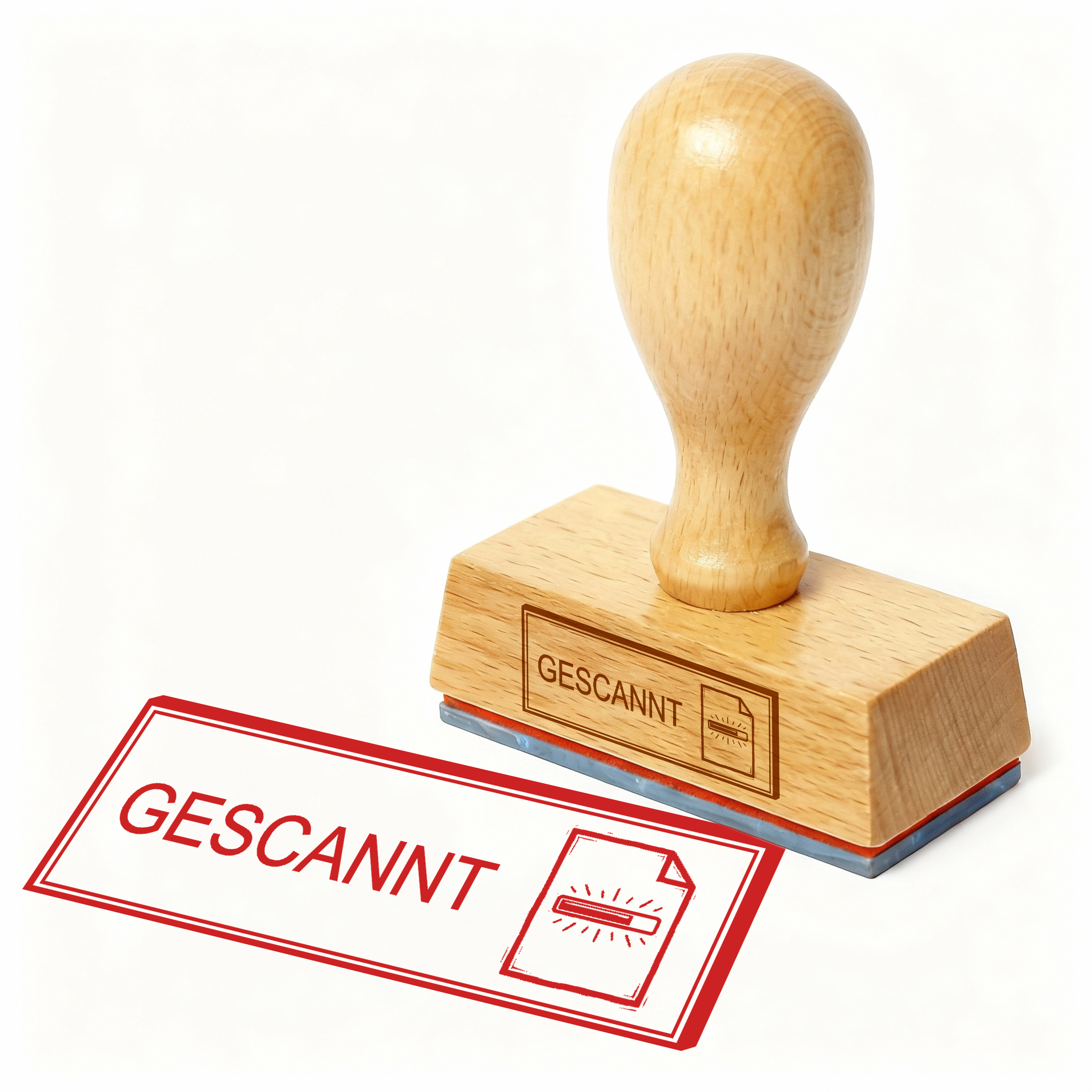Bürostempel GESCANNT Scanner-Licht Stempel – Holzstempel 48x18 mm für Dokumente - digital erfasst, scanner
