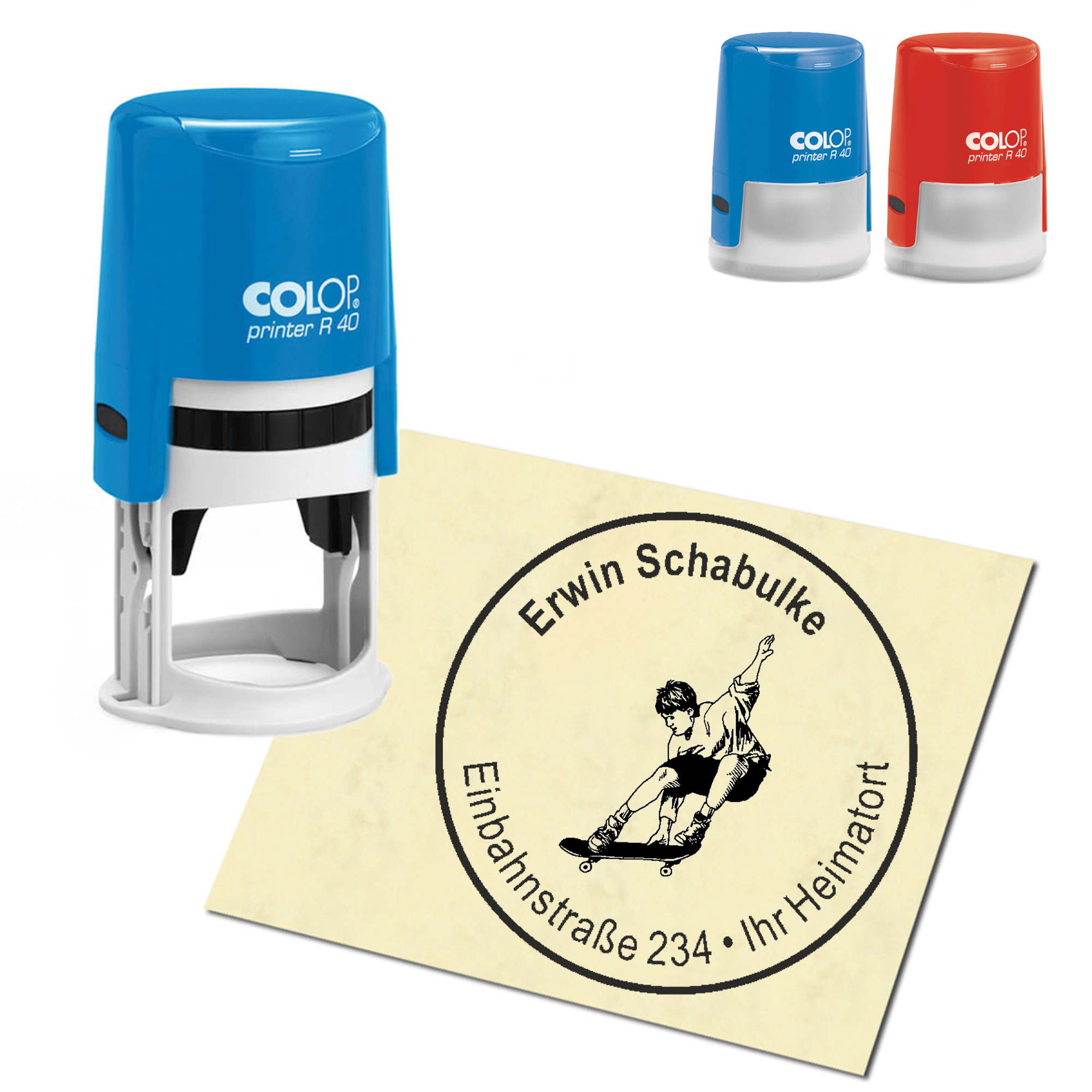 Stempel Adressstempel personalisiert - Skater - rund &empty; 40mm
