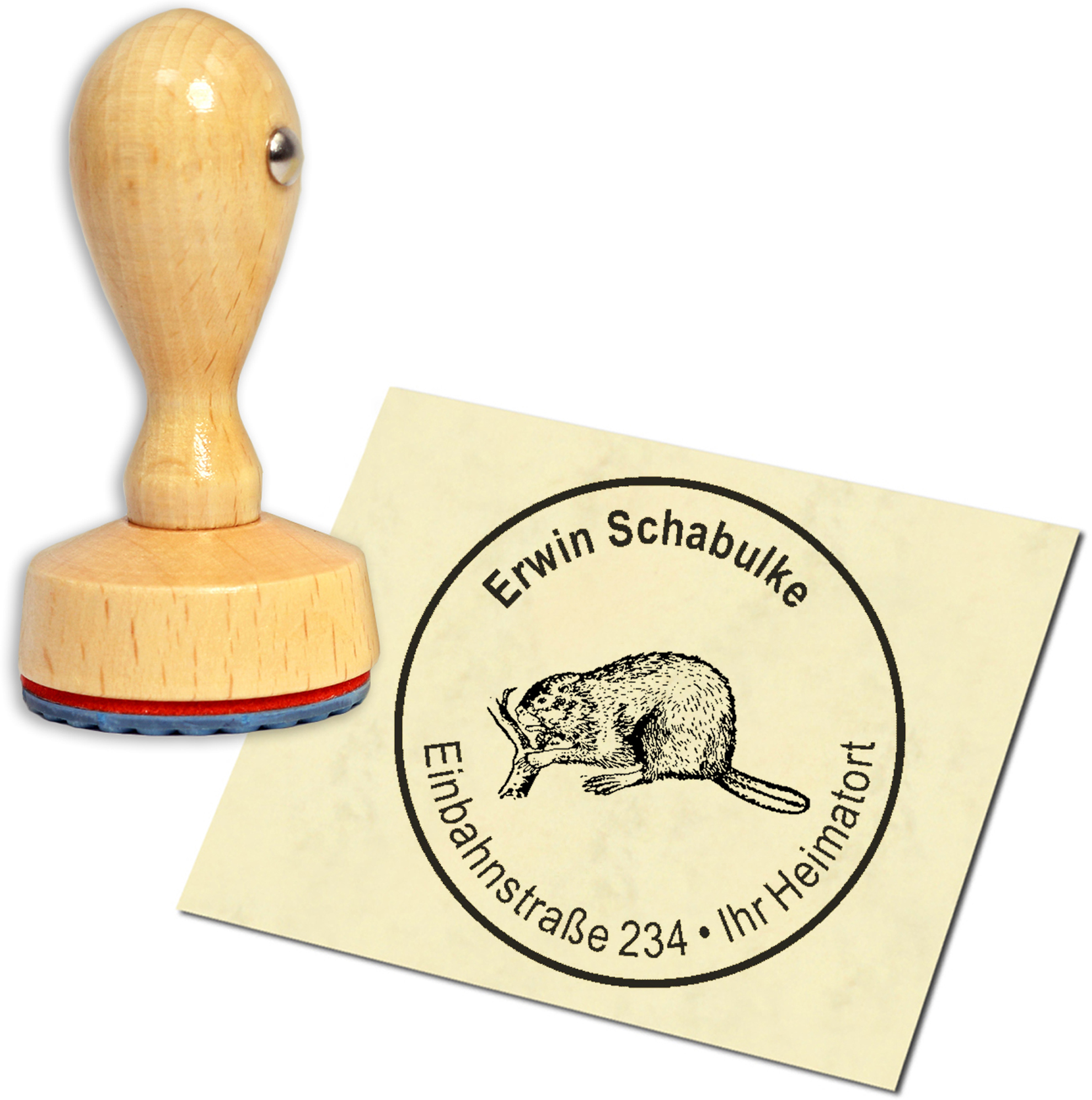Stempel Adressstempel Holzstempel - Biber - rund 40mm