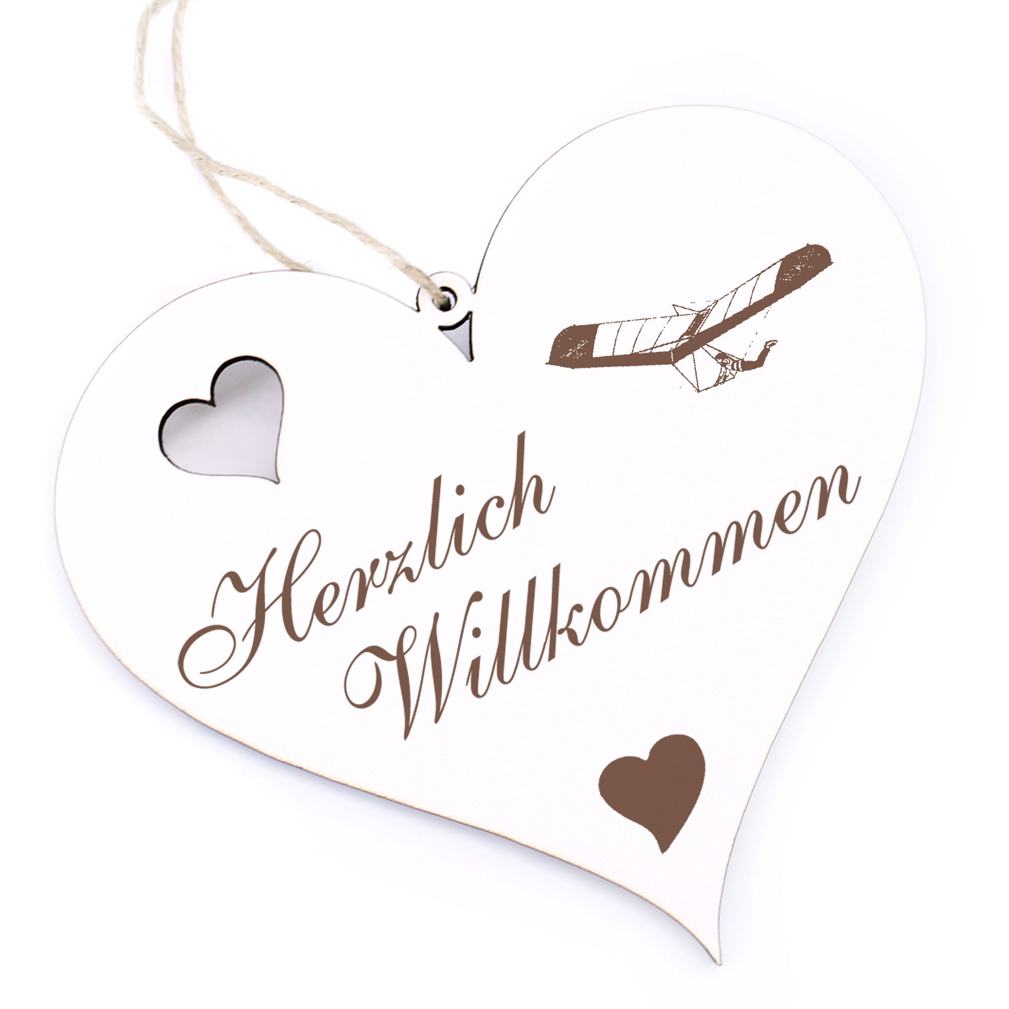 Herzlich Willkommen Schild - Paraglider - Deko Herz Holz