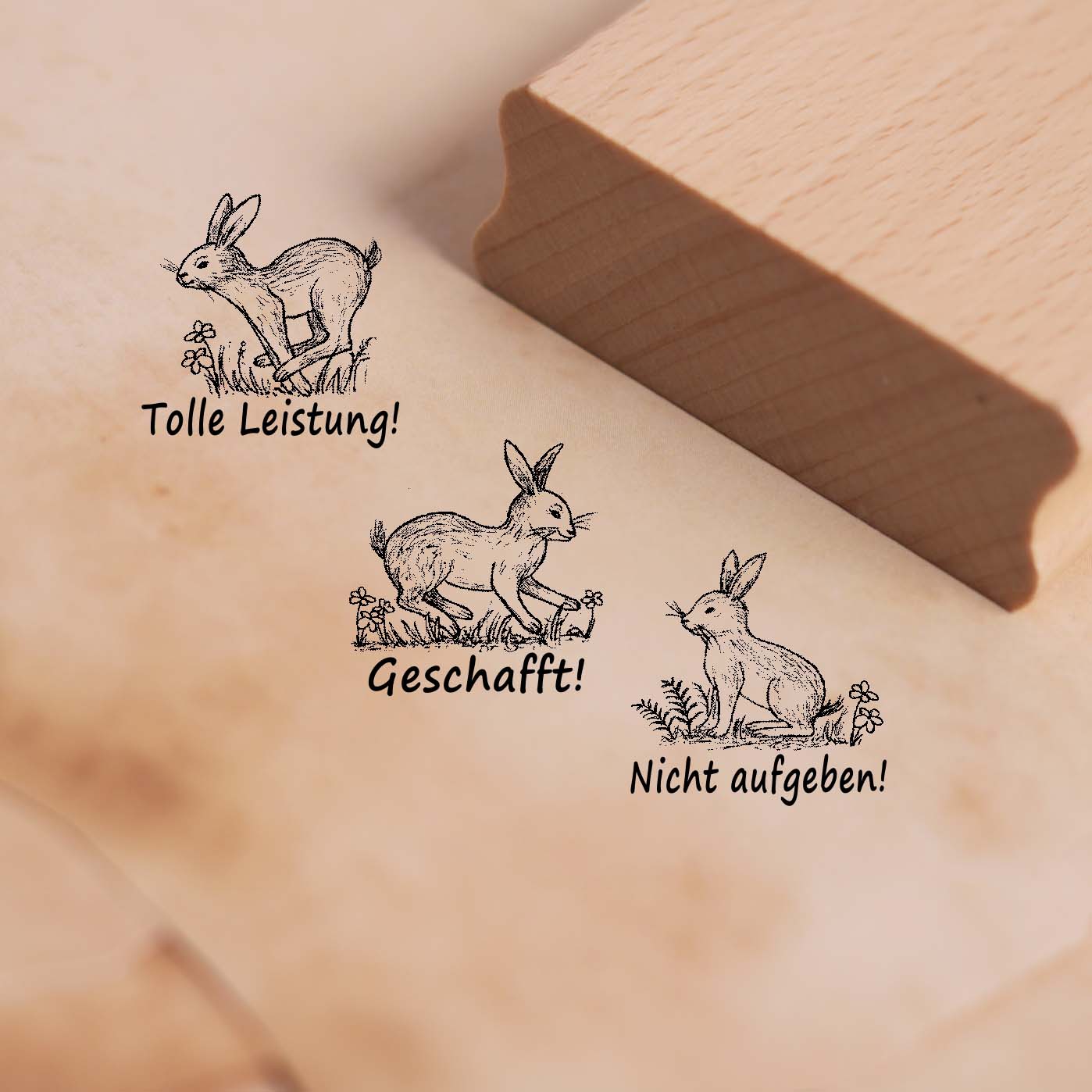 Lehrerstempel Hase im Set - 3 Motivstempel mit Spruch und Motiv für Schule ca. 28 x 28 mm