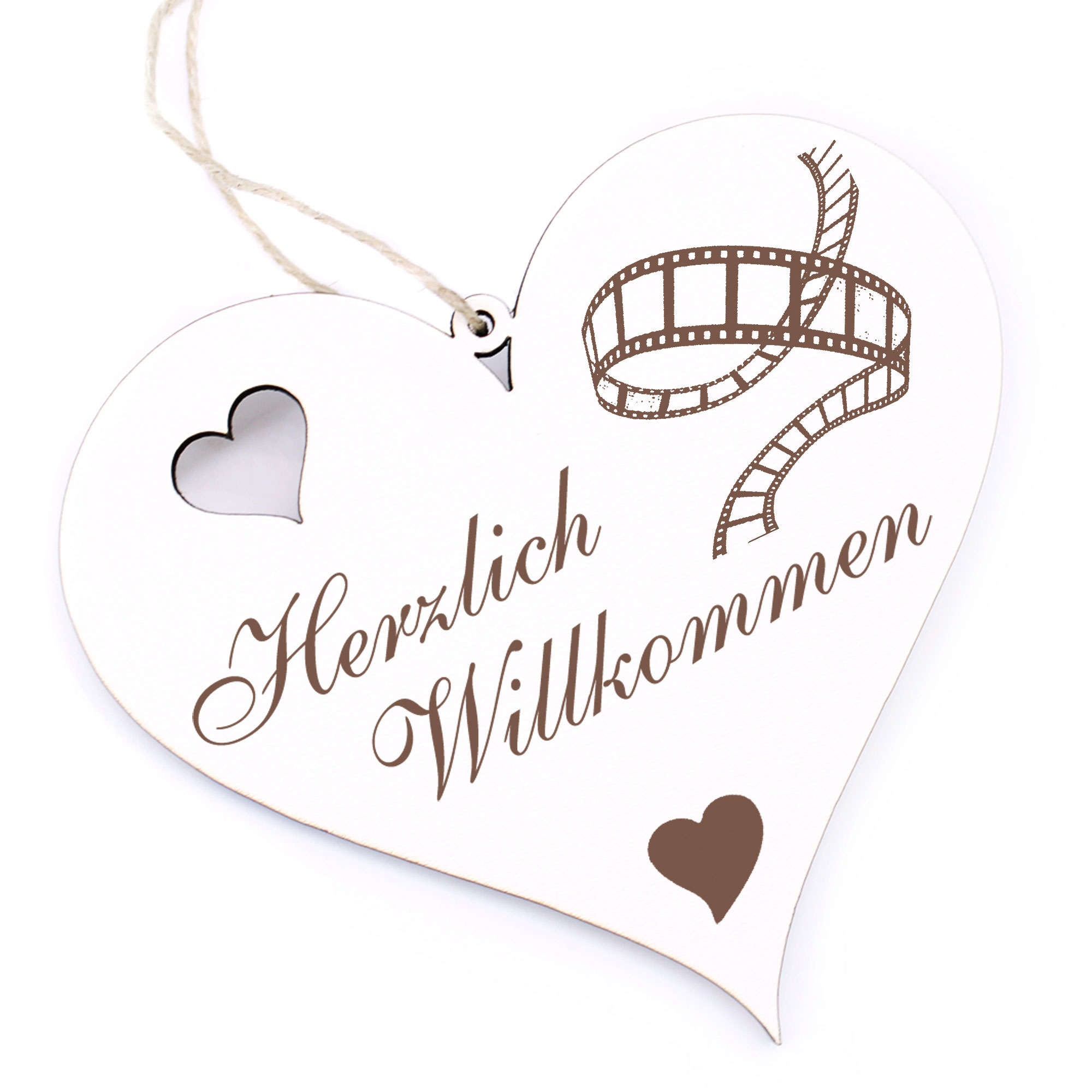 Herzlich Willkommen Schild - Fotofilm - Deko Herz Holz