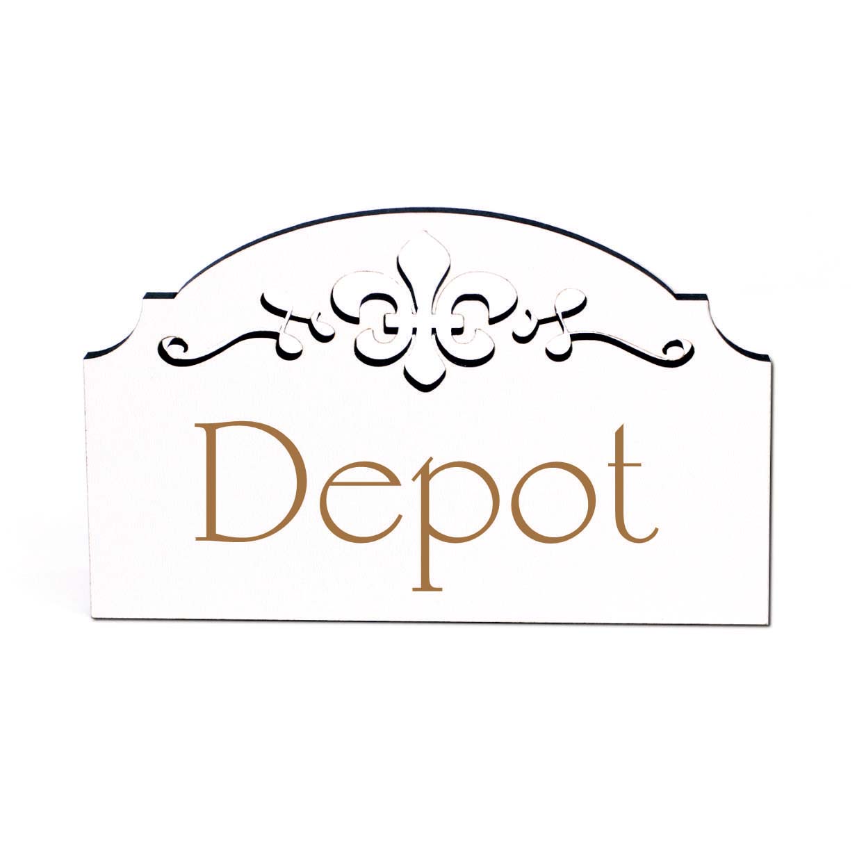 Depot Türschild Schild Holz graviert Ornamente selbstklebend Vintage Lagerraum Türdeko 15,5 x 9,5 cm