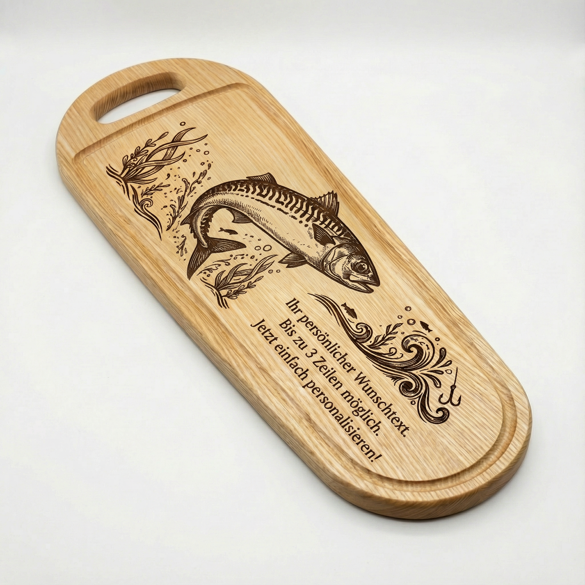 XXL Fisch Schneidebrett aus Esche mit Gravur – Makrele –  60x20cm - Angler Griller Koch